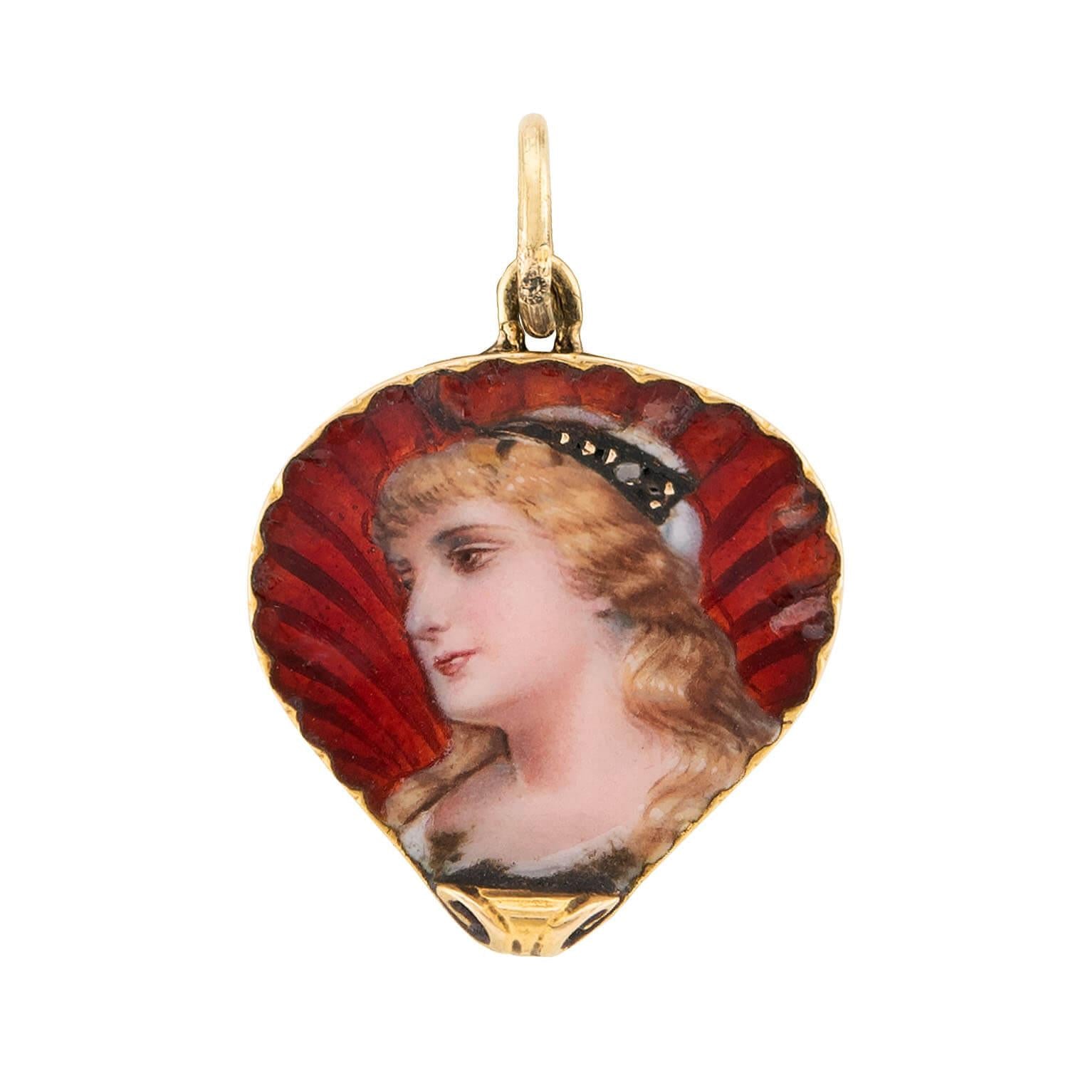 Victorian 14k Enamel Portrait Pendant/Charm