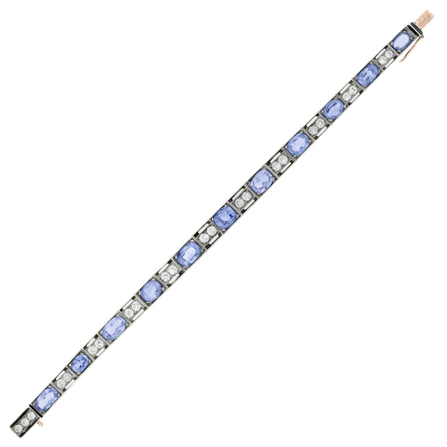 Art Deco Sterling GIA No Heat Ceylon Sapphire Line Bracelet 14CTW