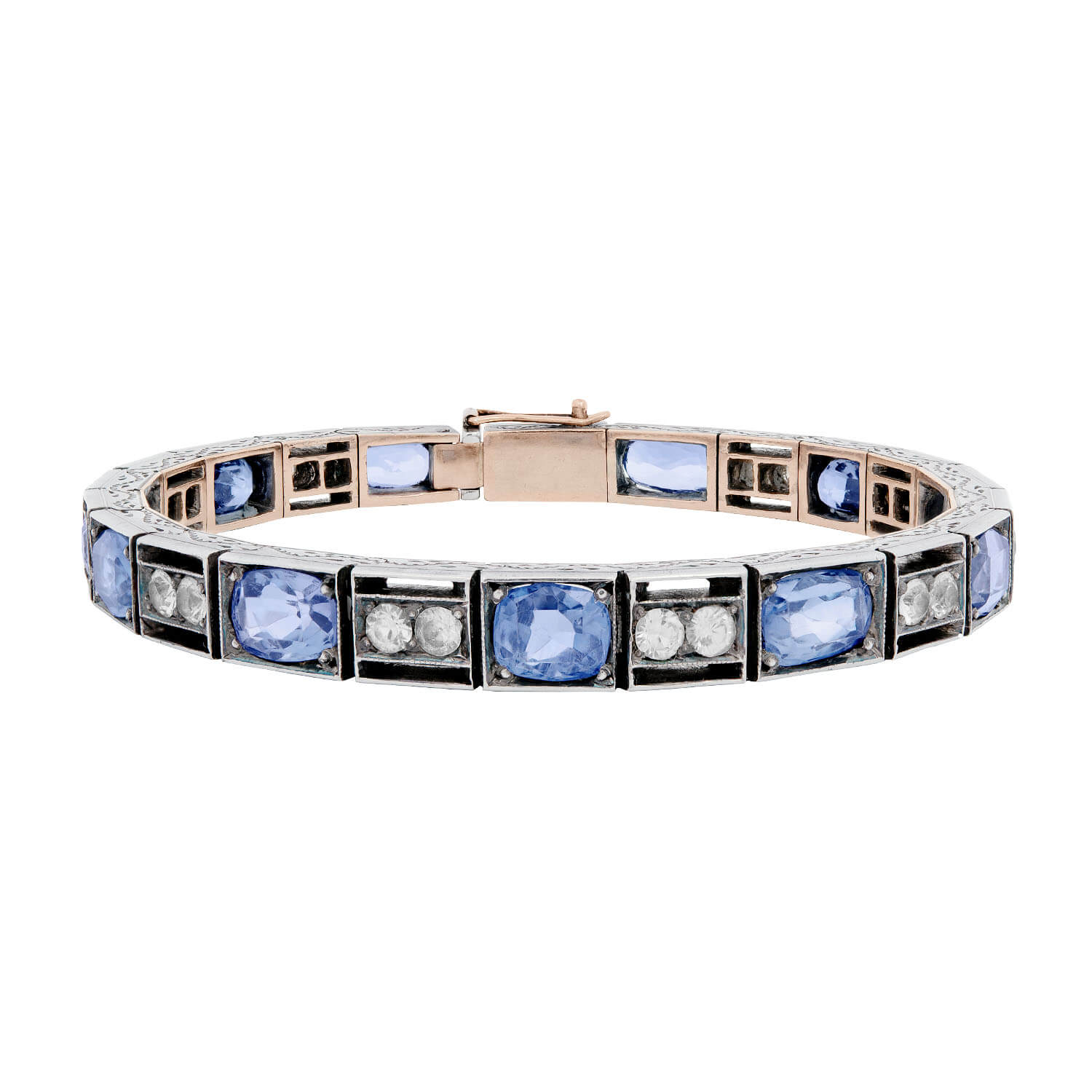 Art Deco Sterling GIA No Heat Ceylon Sapphire Line Bracelet 14CTW