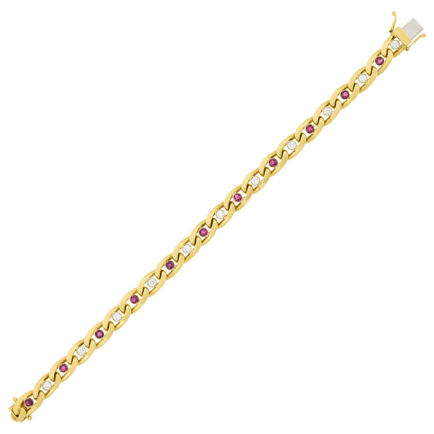 CARTIER Vintage 18k/Platinum Diamond and Ruby Cuban Link Bracelet