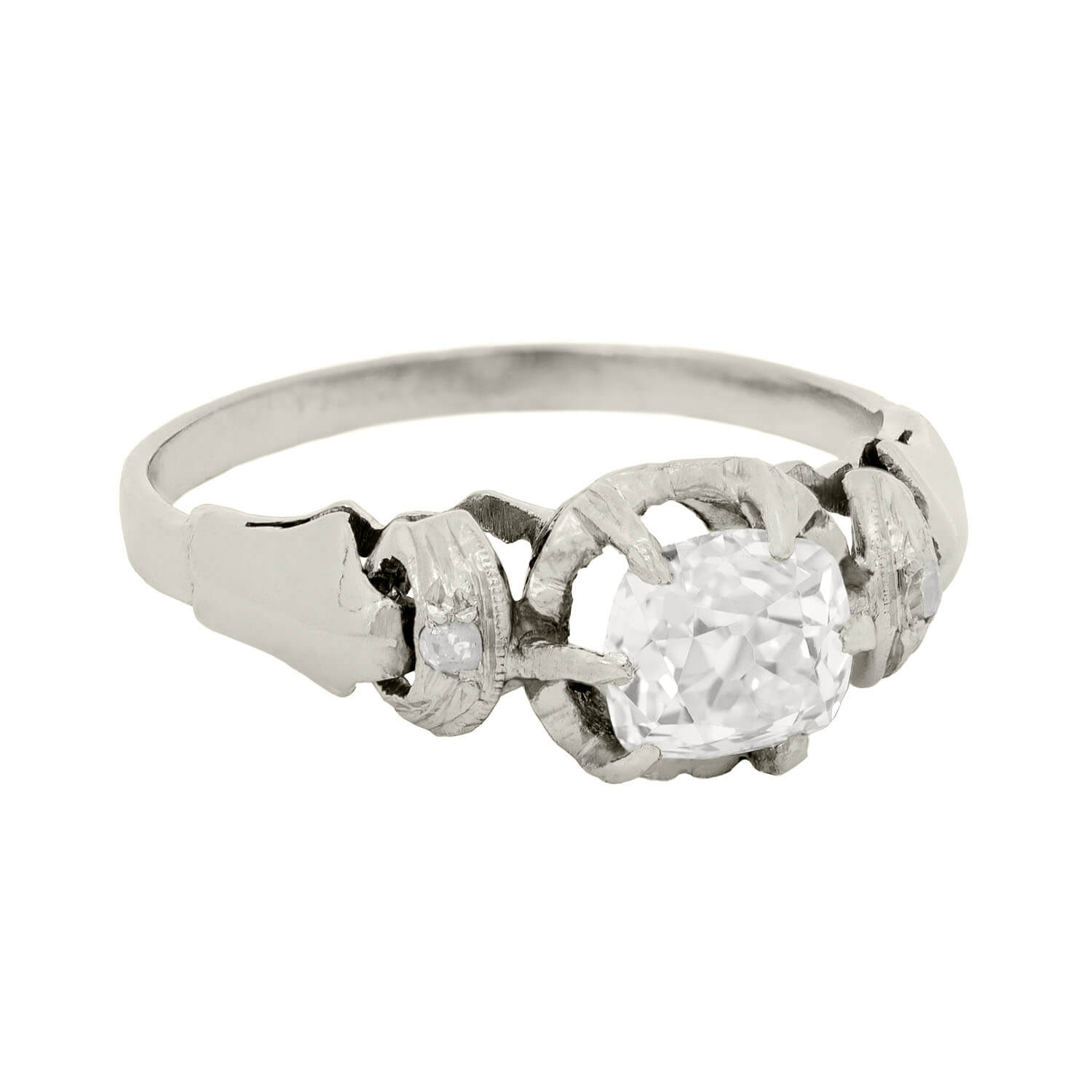 Edwardian Platinum Cushion Cut Engagement Ring .98ct