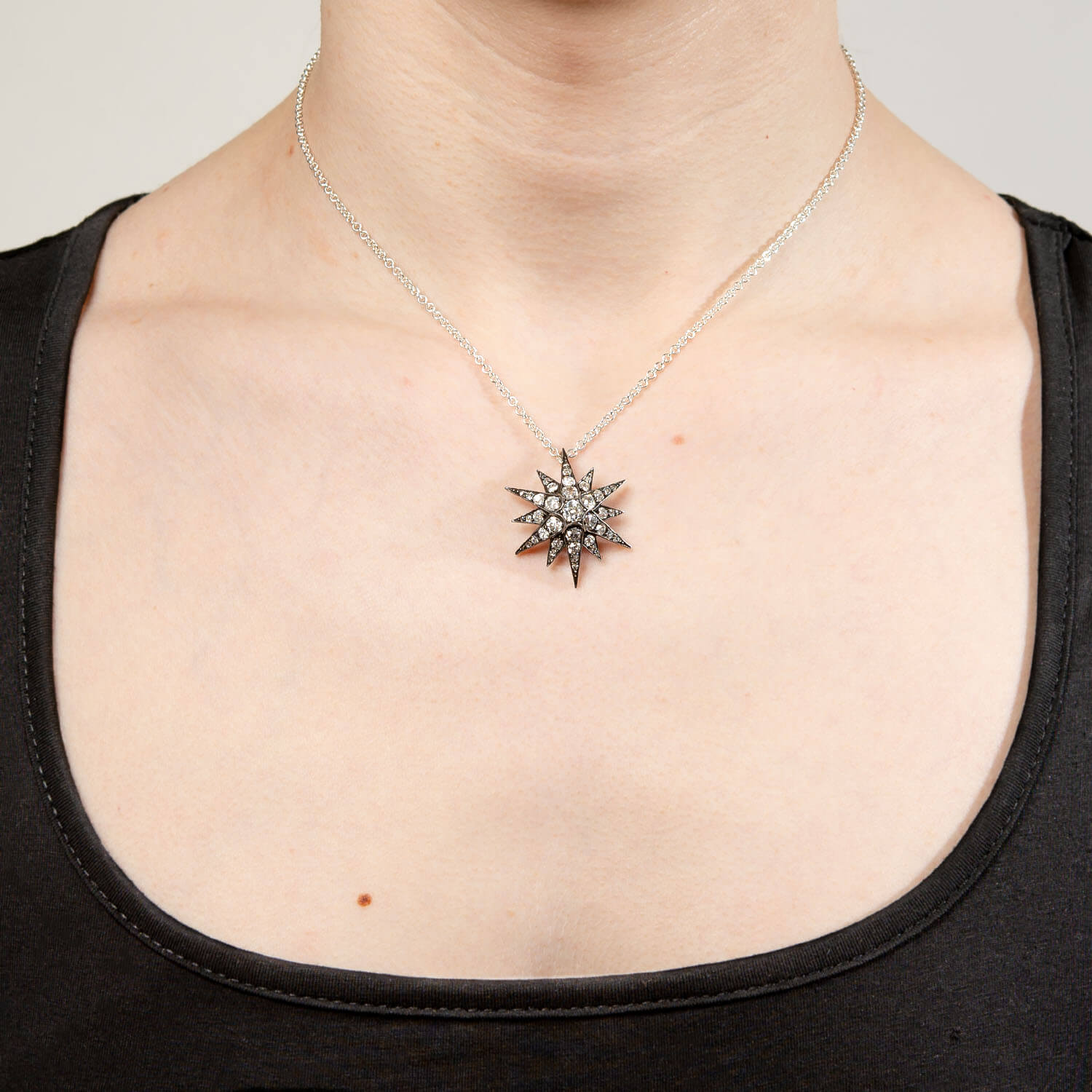 Victorian 15k/Sterling Silver Diamond Starburst Pendant/Pin