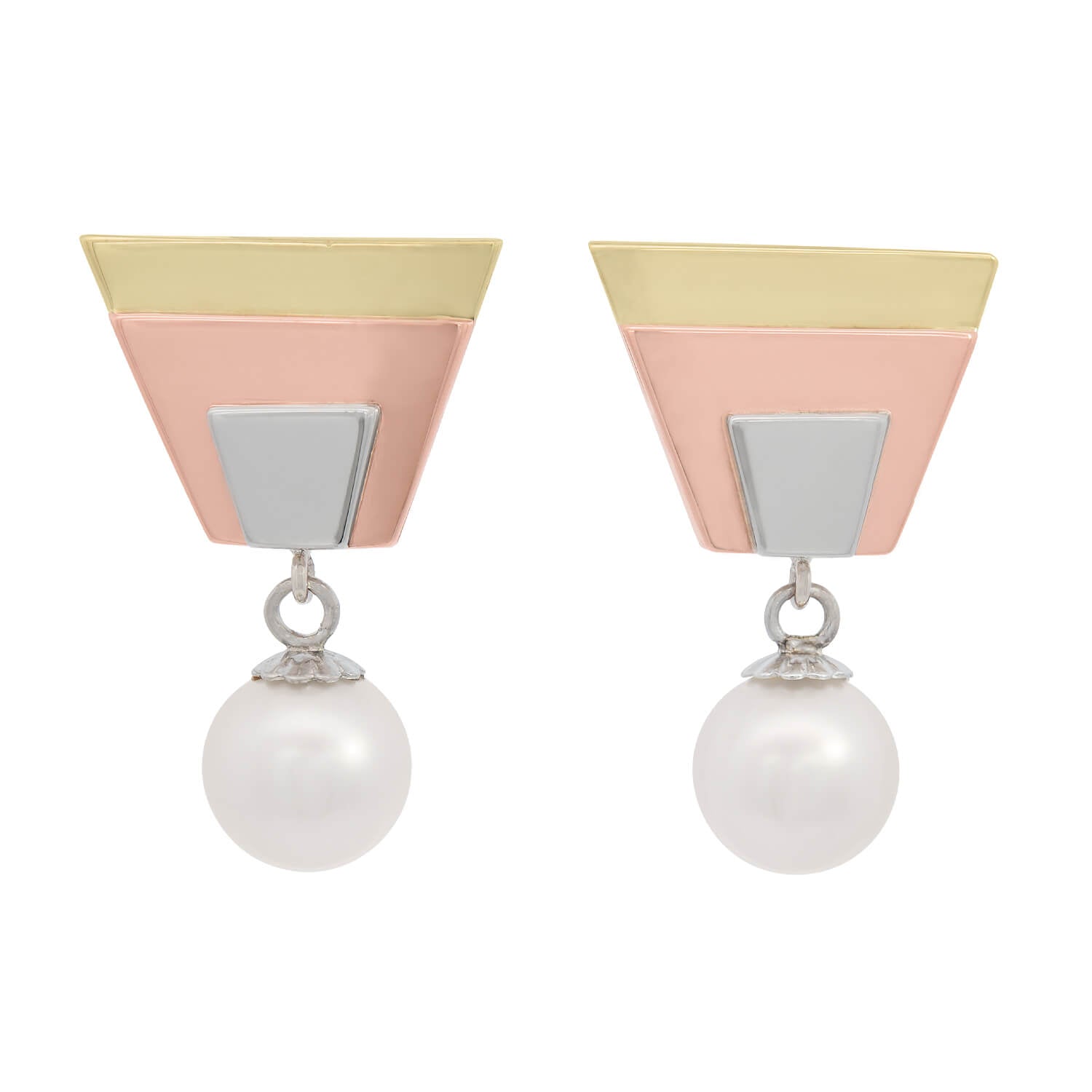 Vintage 14k Tri Color Cult Pearl Earrings