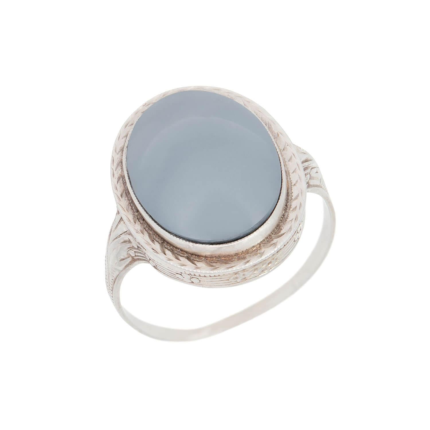 Art Deco 14k Hematite Cabochon Ring