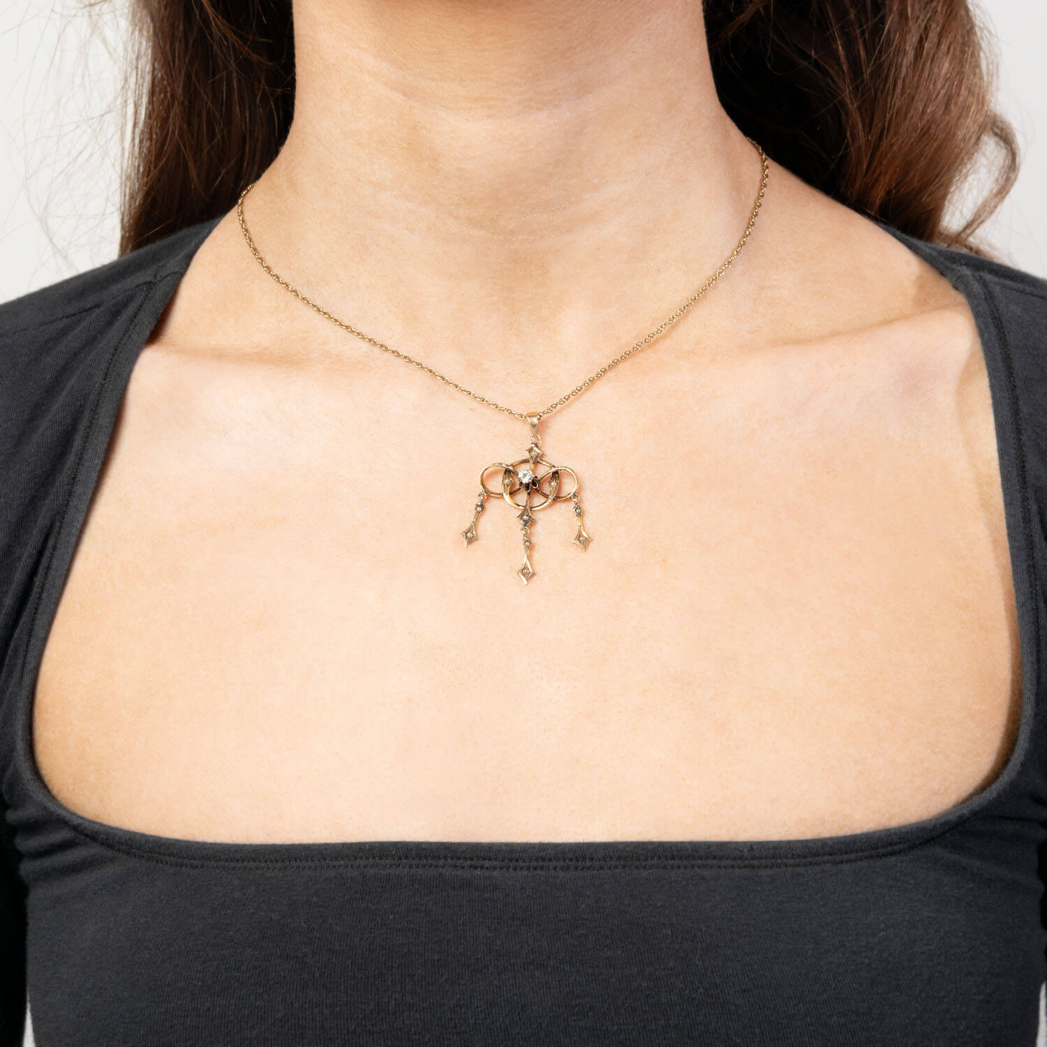 Edwardian 14k Diamond and Pearl Lavalier Pendant
