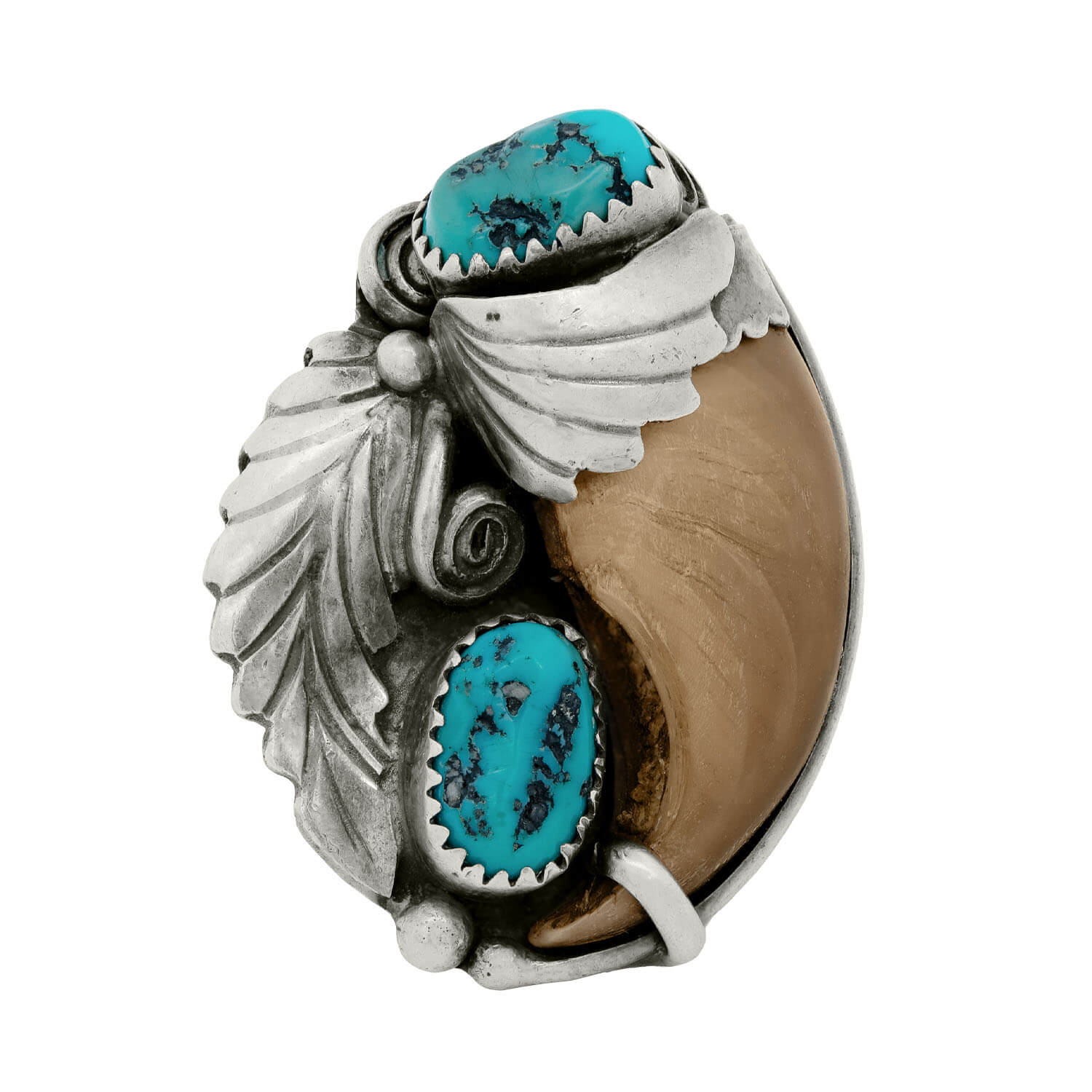 RICHARD BEGAY Vintage Sterling Silver Native American Turquoise + Bear Claw Ring