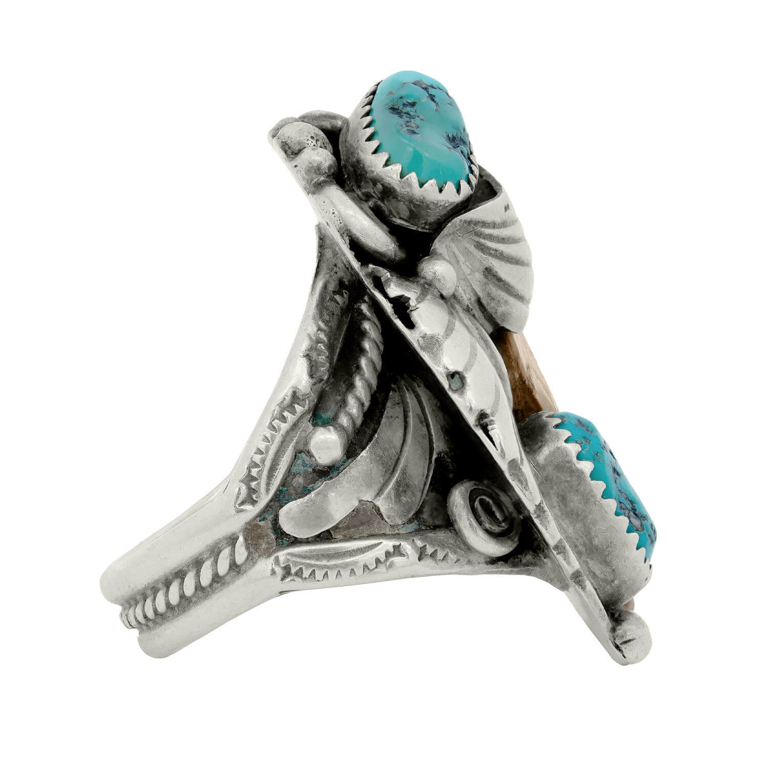 RICHARD BEGAY Vintage Sterling Silver Native American Turquoise + Bear Claw Ring