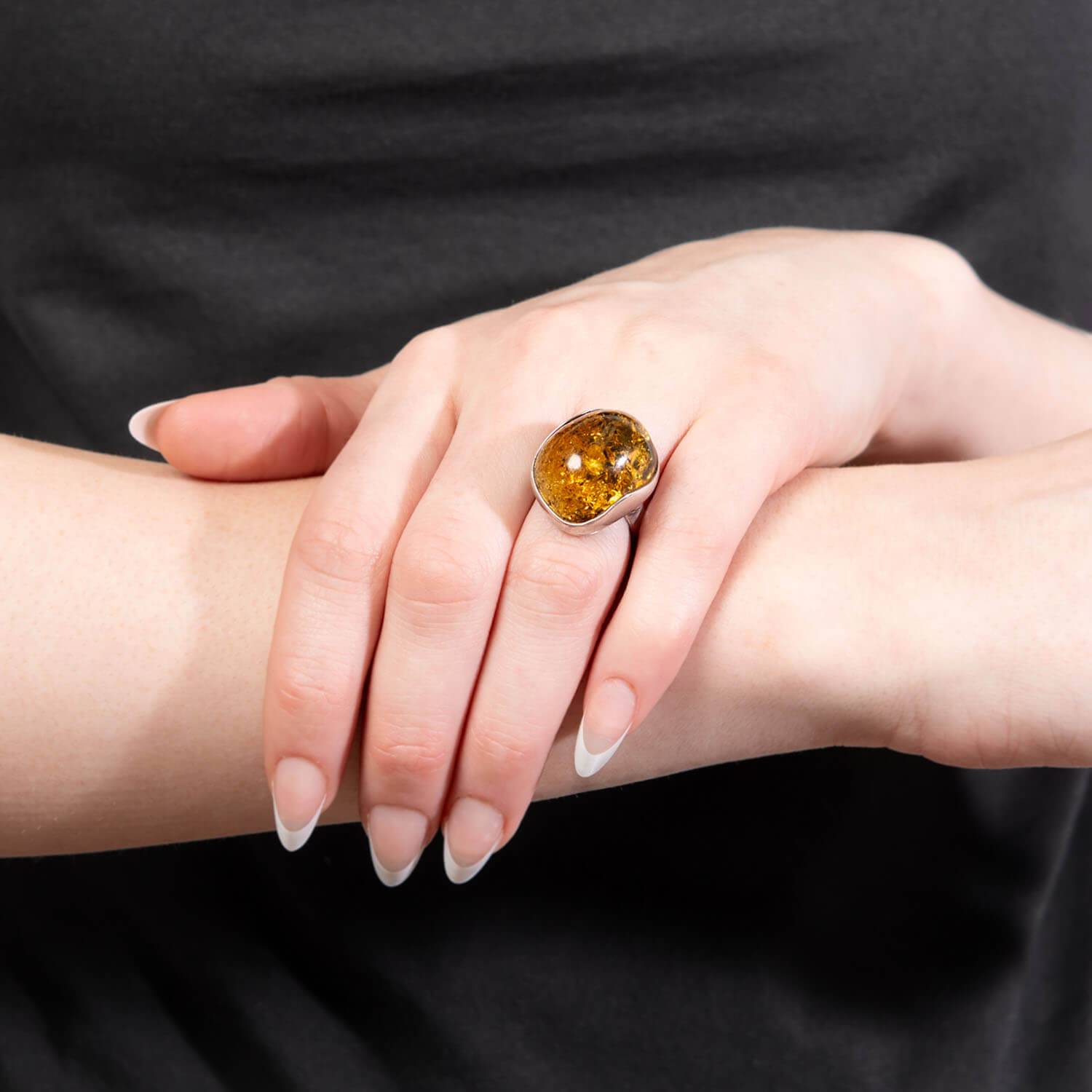 Vintage Polish Sterling Silver Baltic Amber Ring