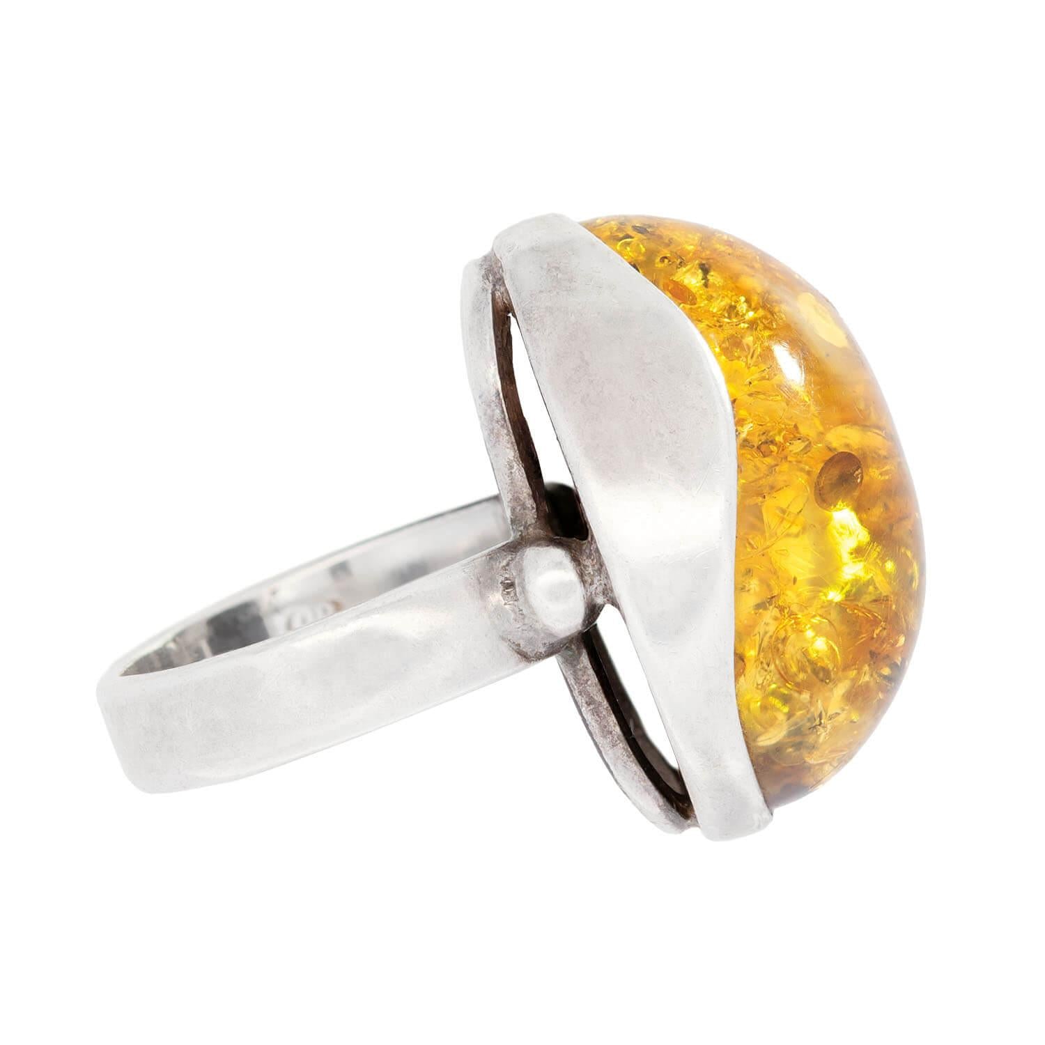 Vintage Polish Sterling Silver Baltic Amber Ring