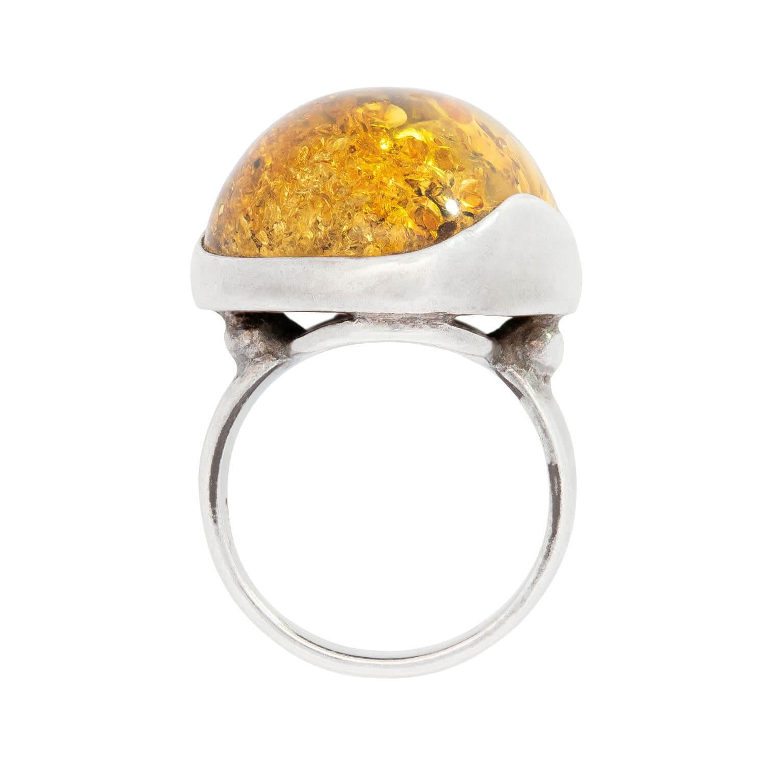 Vintage Polish Sterling Silver Baltic Amber Ring