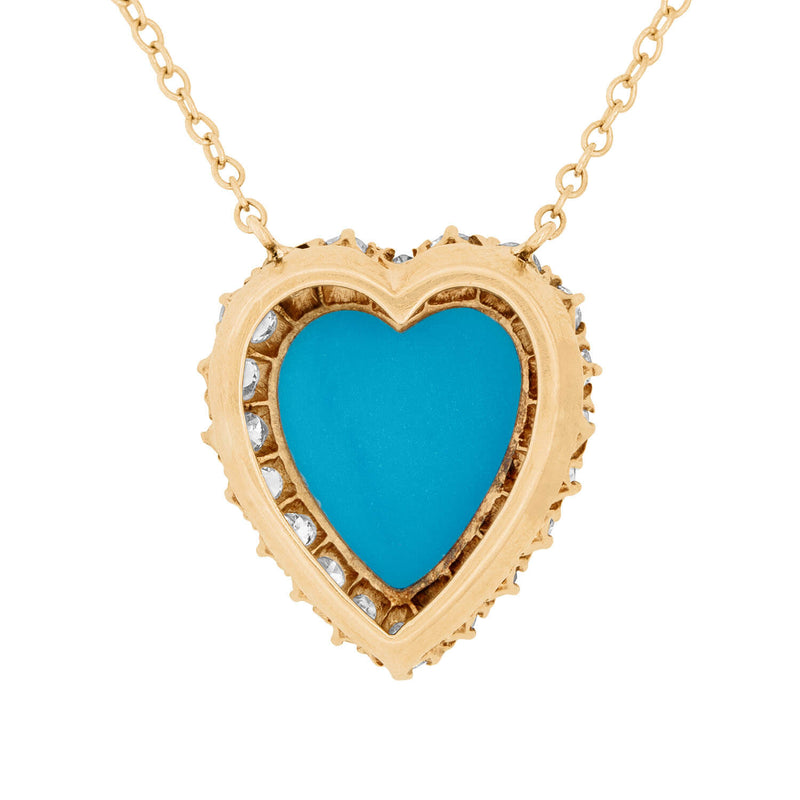 Victorian 14k Turquoise and Diamond Heart Halo Necklace
