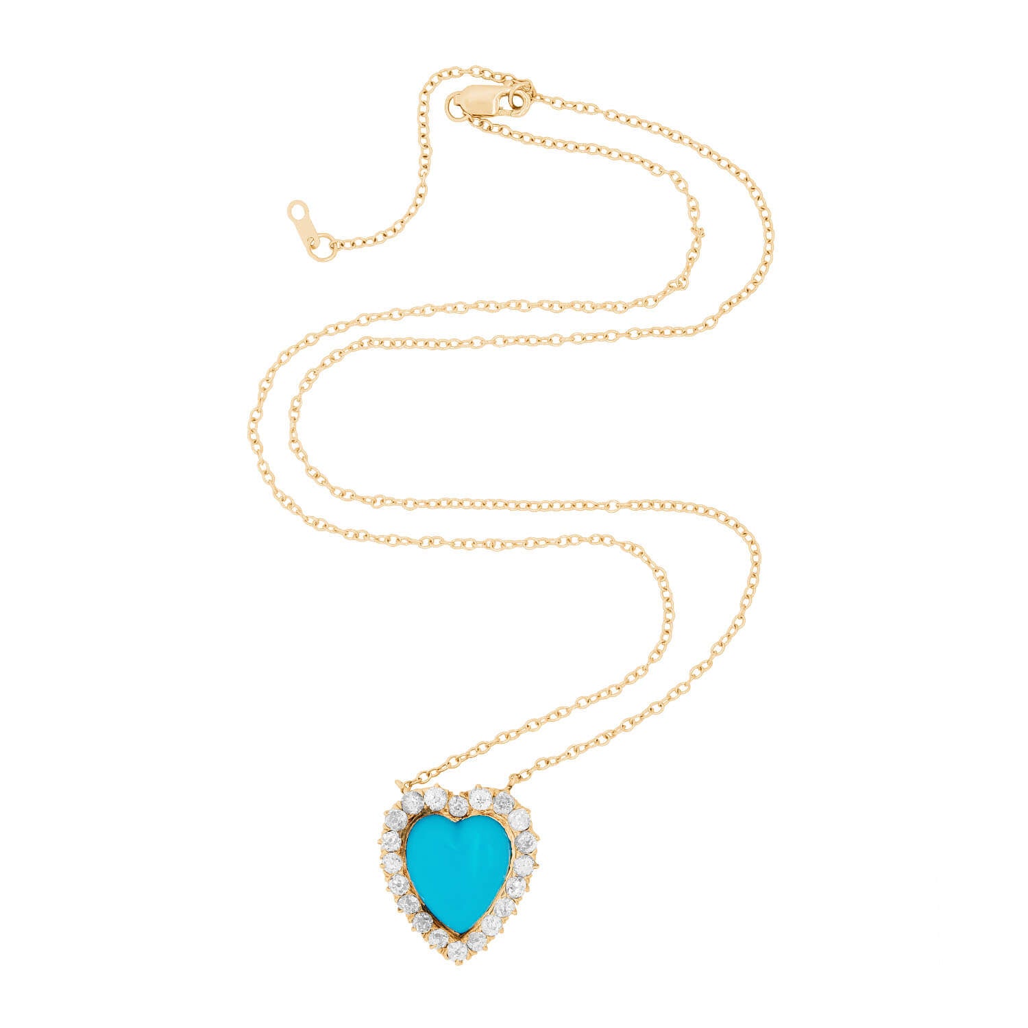 Victorian 14k Turquoise and Diamond Heart Halo Necklace