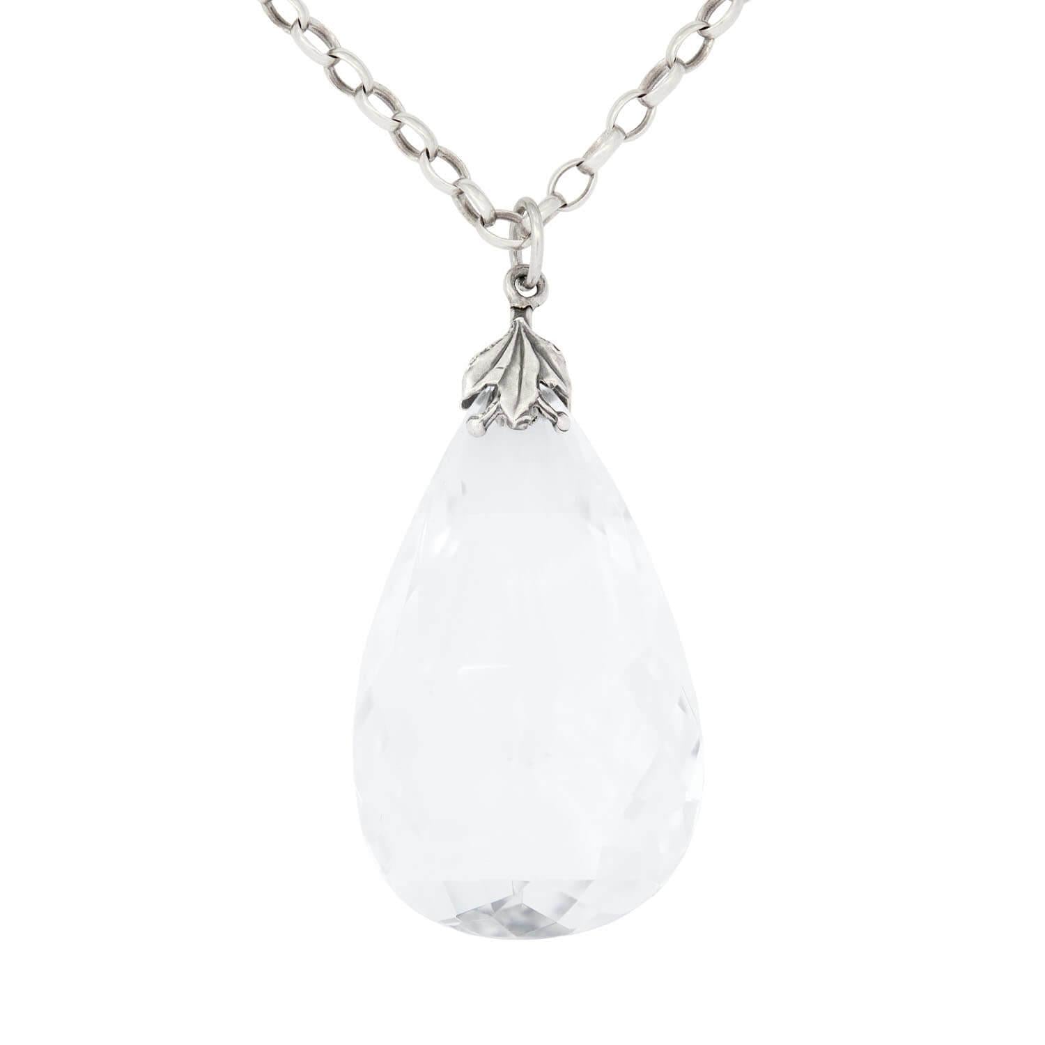 Arts and Crafts Rock Sterling Silver and Rock Quartz Crystal Teardrop Pear Penda