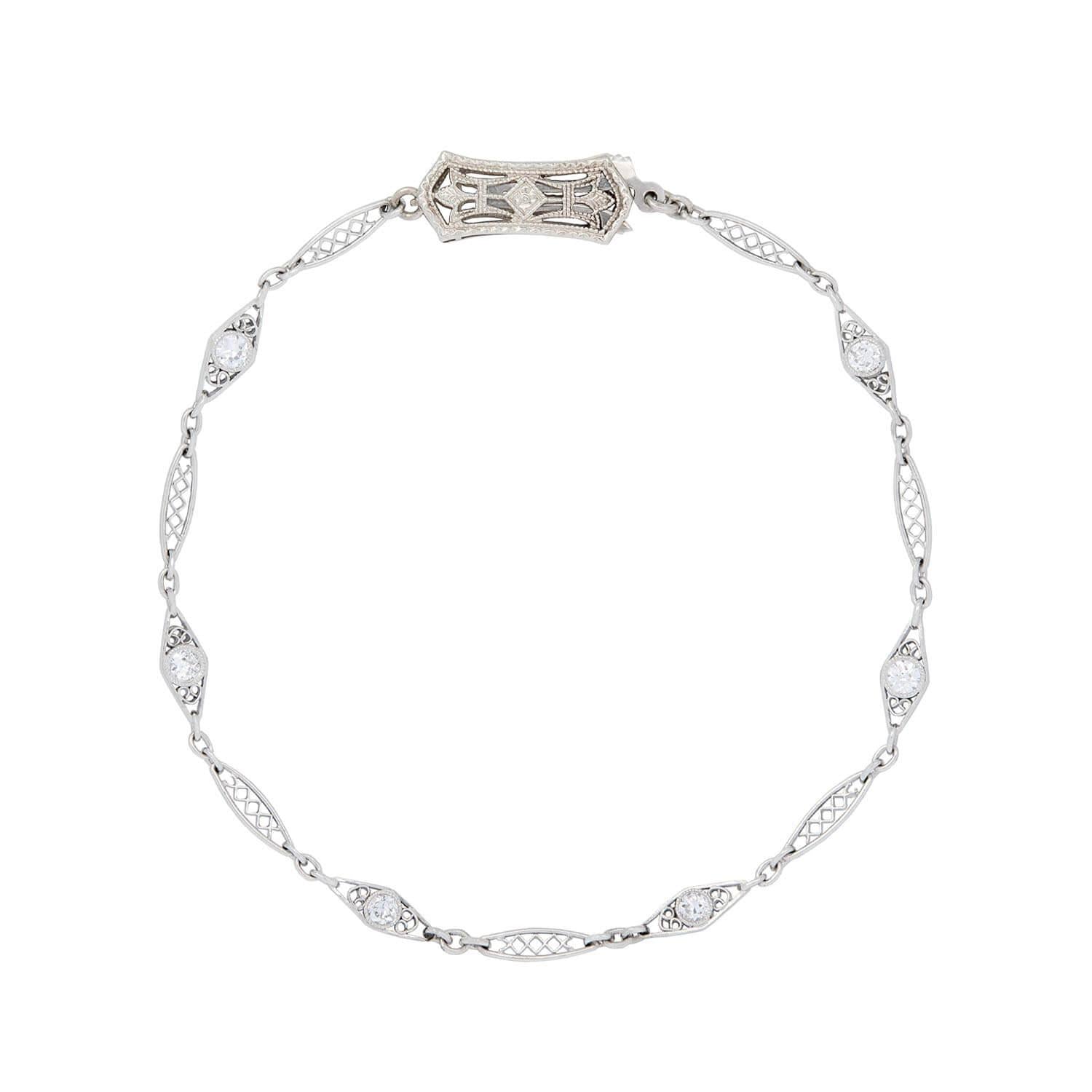 Art Deco Platinum/14k Diamond Filigree Bracelet