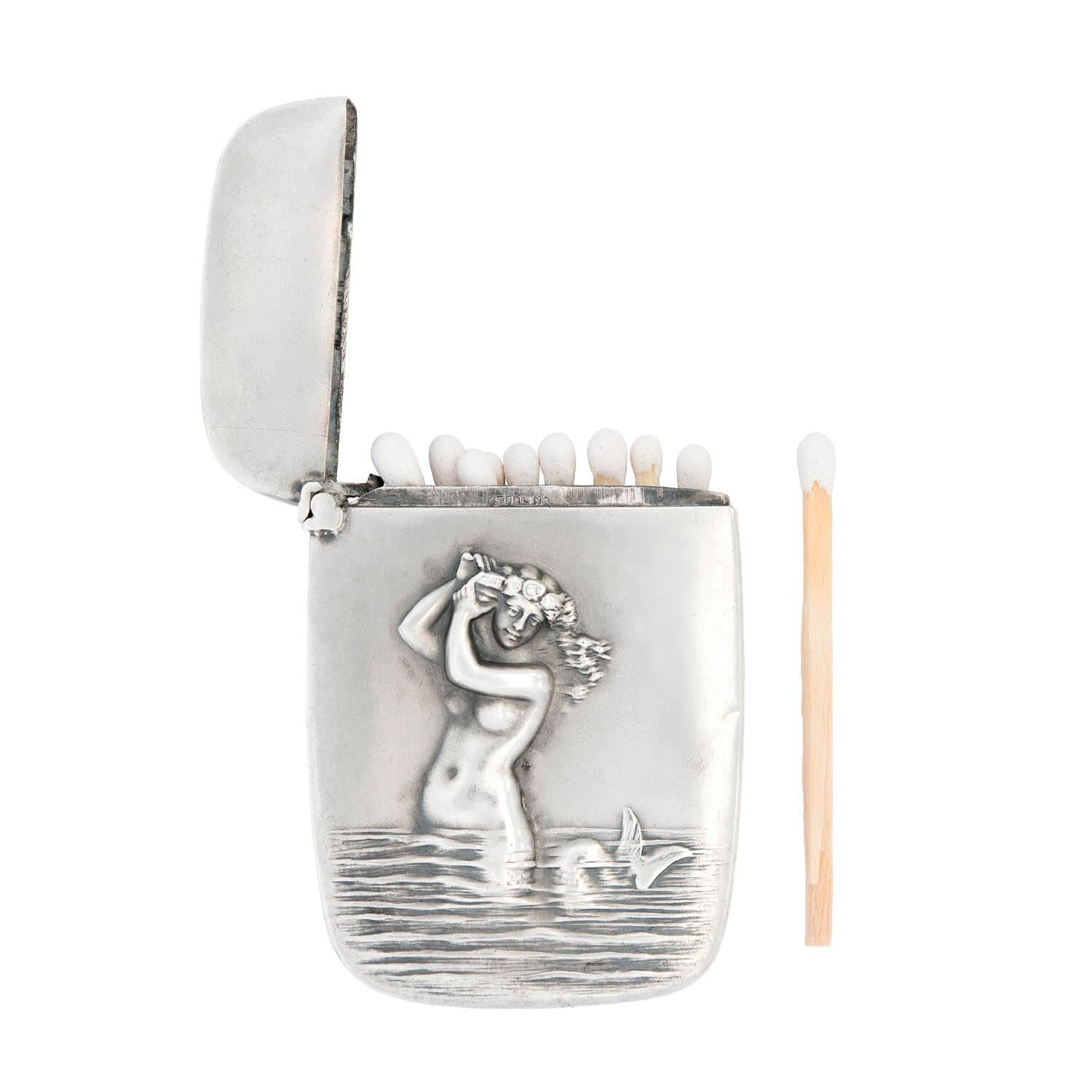 Art Nouveau Sterling Silver Mermaid Match Safe