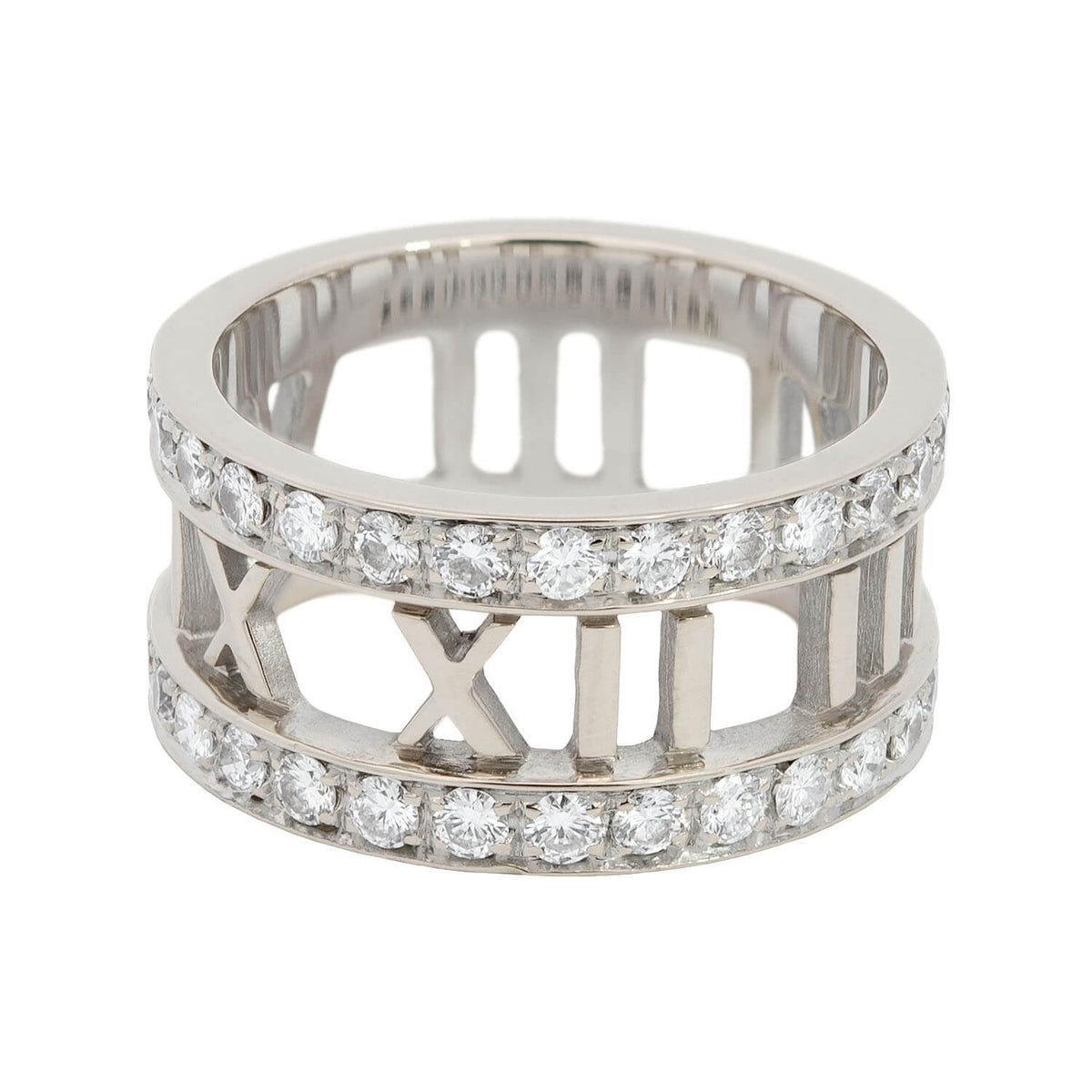 TIFFANY & CO. Estate 18k White Gold Diamond Open Atlas Ring