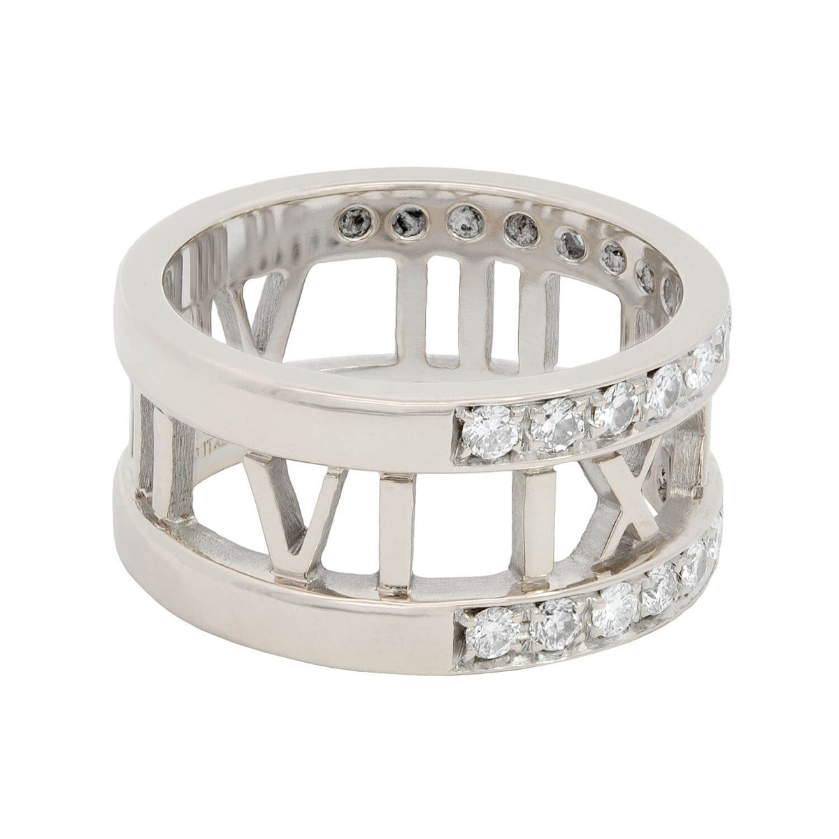 TIFFANY & CO. Estate 18k White Gold Diamond Open Atlas Ring