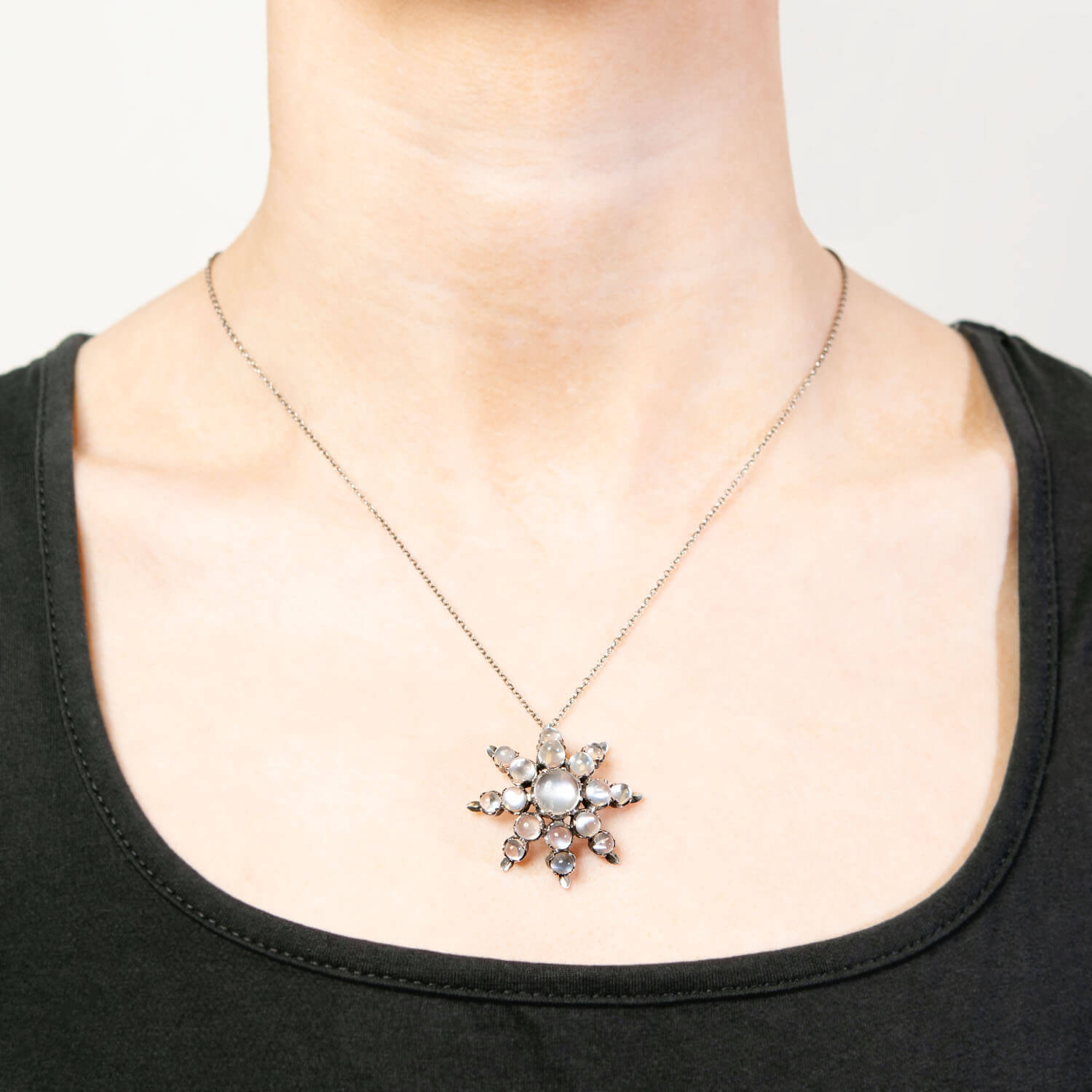 Victorian Sterling Silver Moonstone Starburst Pendant