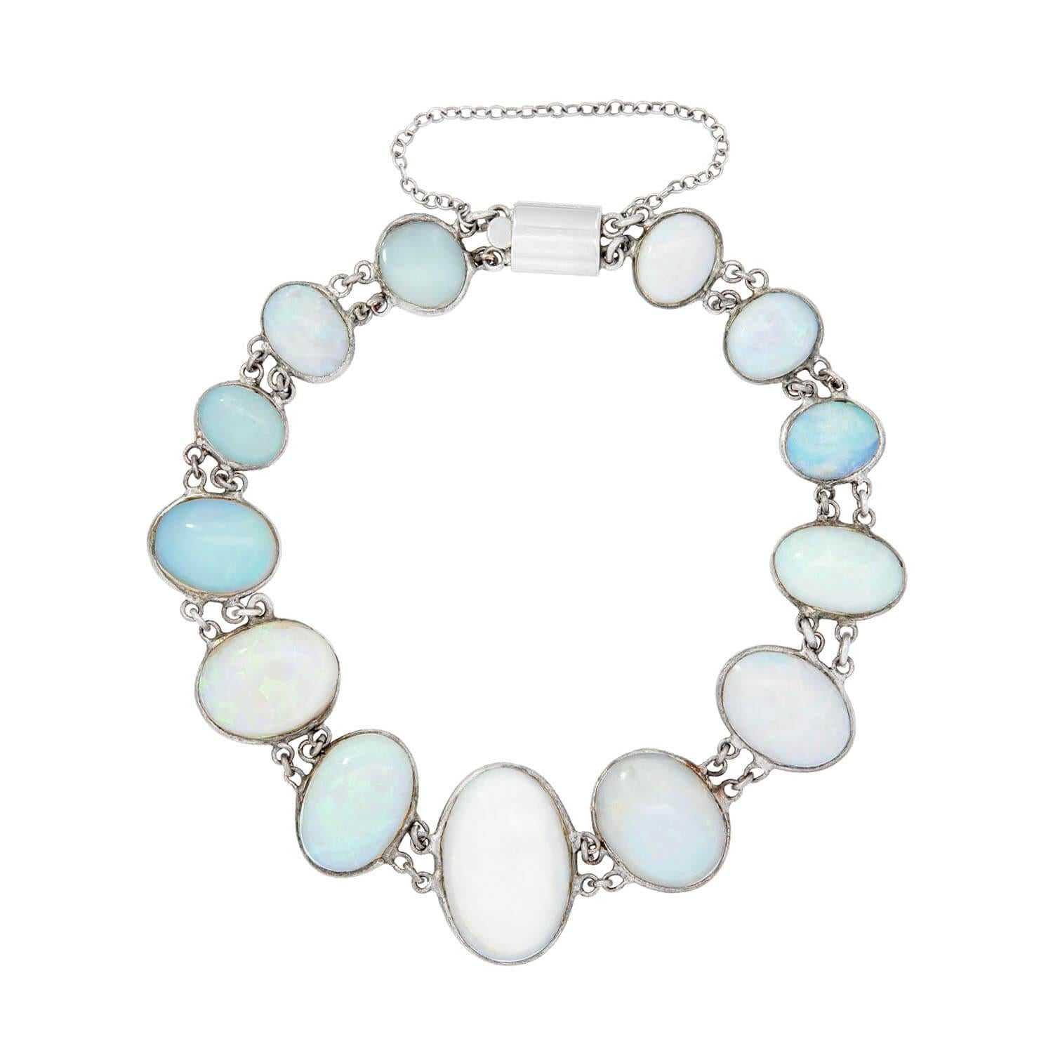 Art Deco Sterling Silver Opal Link Bracelet