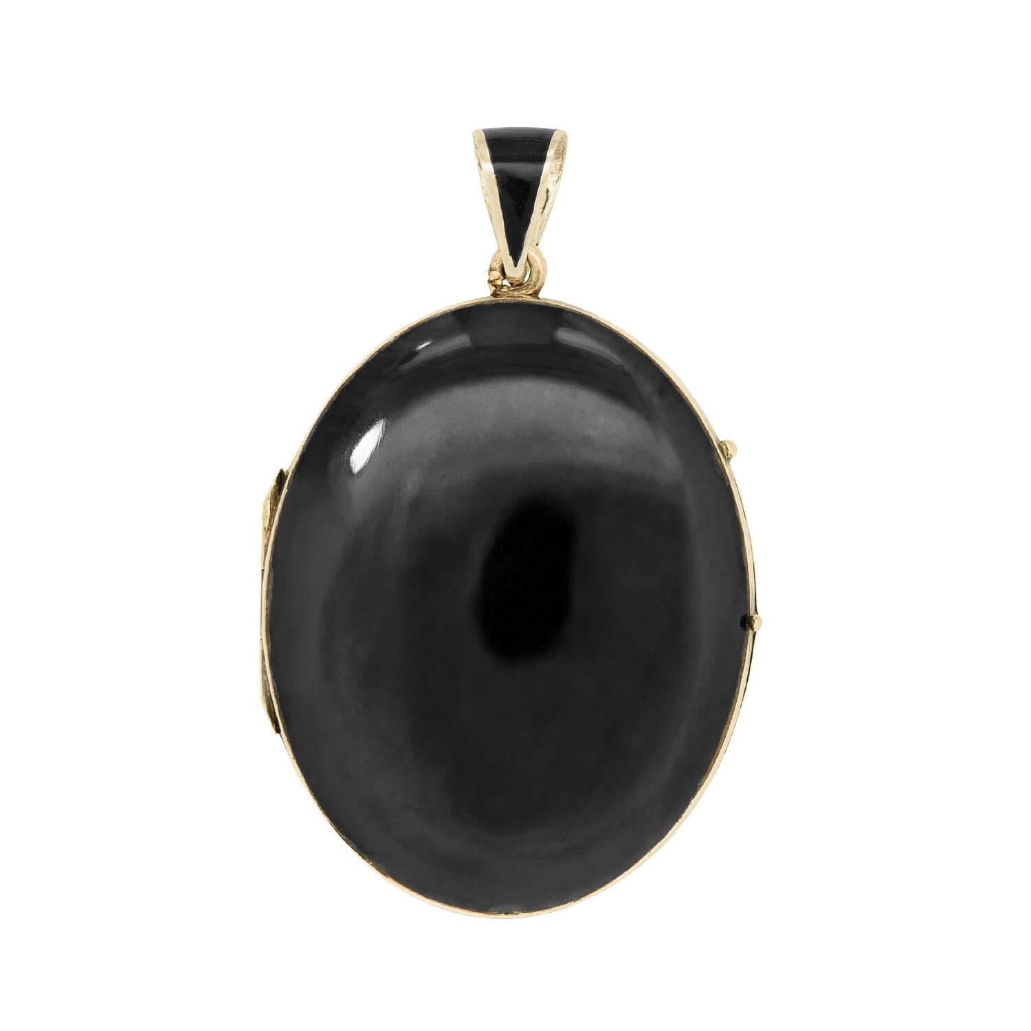 Victorian 14k Black Enamel Locket Pendant