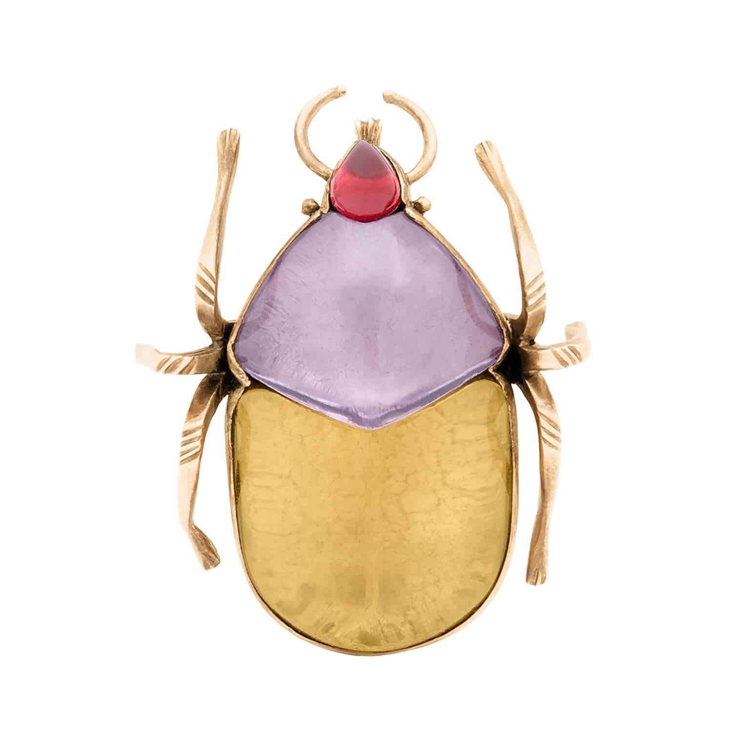 Victorian 10k Citrene, Amethyst, and Red Glass Scarab Beatle