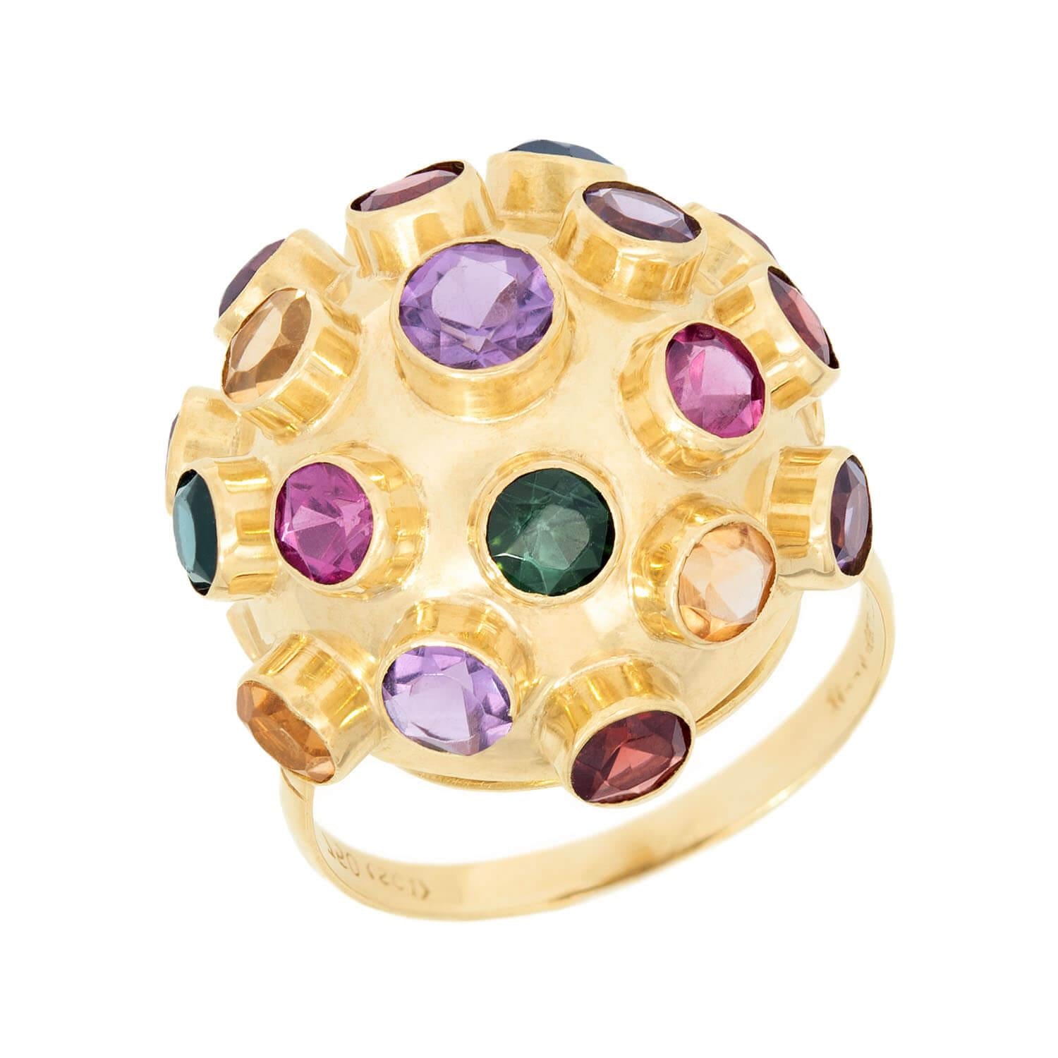 Vintage 18k Multi Stone Sputnik Ring