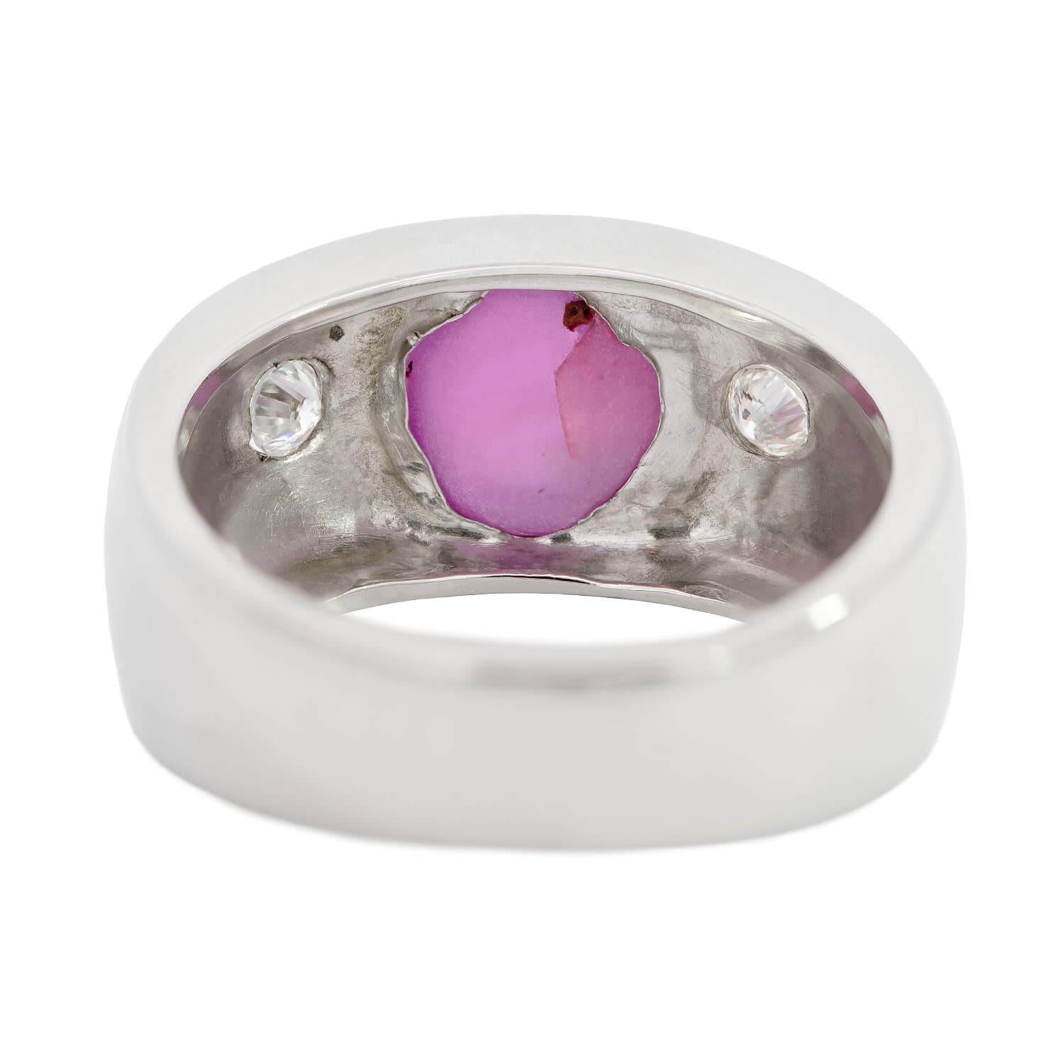 Estate 14k White Gold Pink Star Sapphire and Diamond Flush Mount Ring