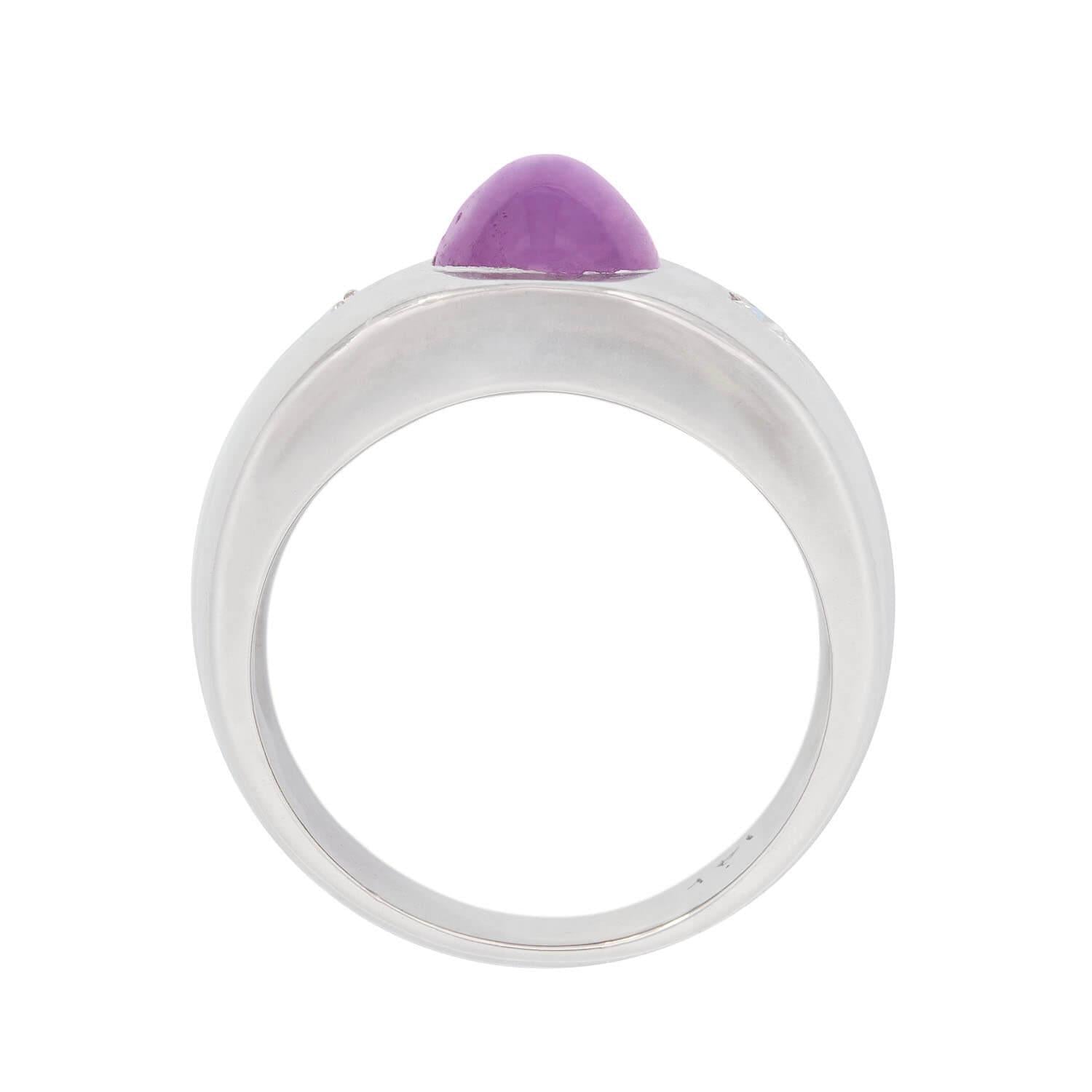 Estate 14k White Gold Pink Star Sapphire and Diamond Flush Mount Ring