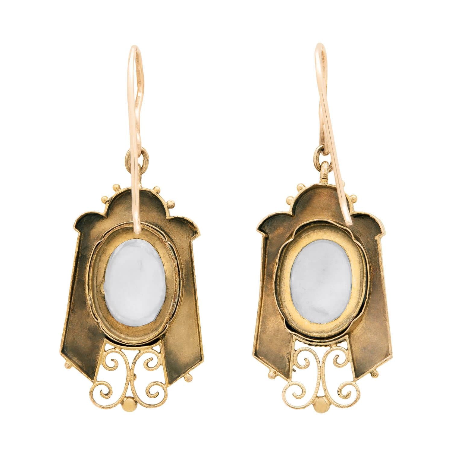 Victorian 14k Moonstone Etruscan Earrings