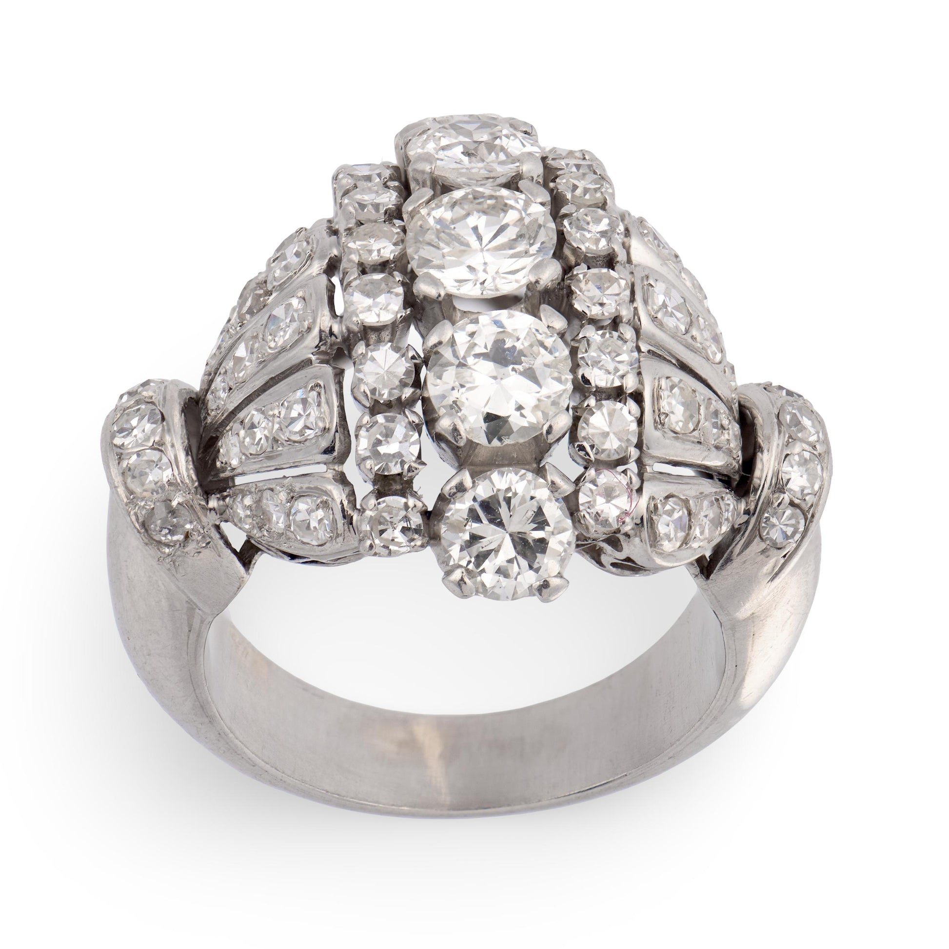 Retro Platinum Diamond Statement Ring