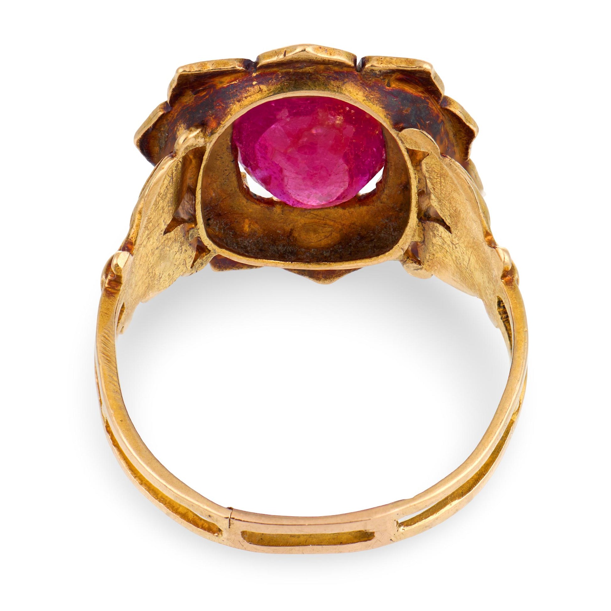 Georgian 18k/Sterling Silver Ruby & Diamond Halo Ring