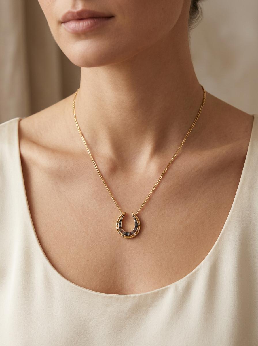 Victorian 18k/14k Agate & Diamond Horseshoe Pendant Necklace