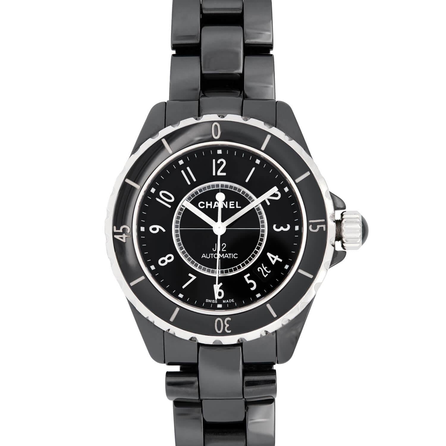 CHANEL Estate Stainless Steel Black Ceramic J12 Woman's Watch