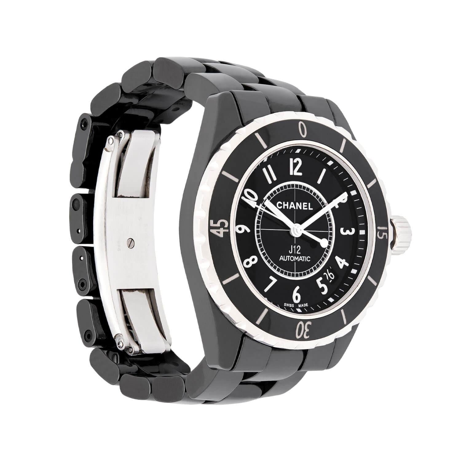 CHANEL Estate Stainless Steel Black Ceramic J12 Woman's Watch