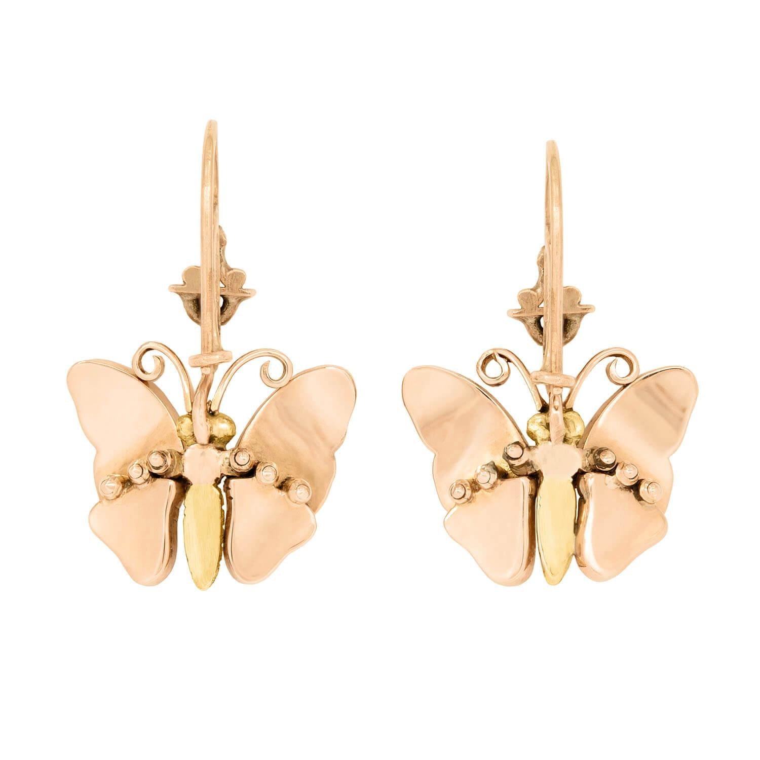 Victorian 14k Gold in Quartz Butterfly Dangle Earrings