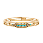 Victorian French 18k Turquoise and Pearl Bangle Bracelet