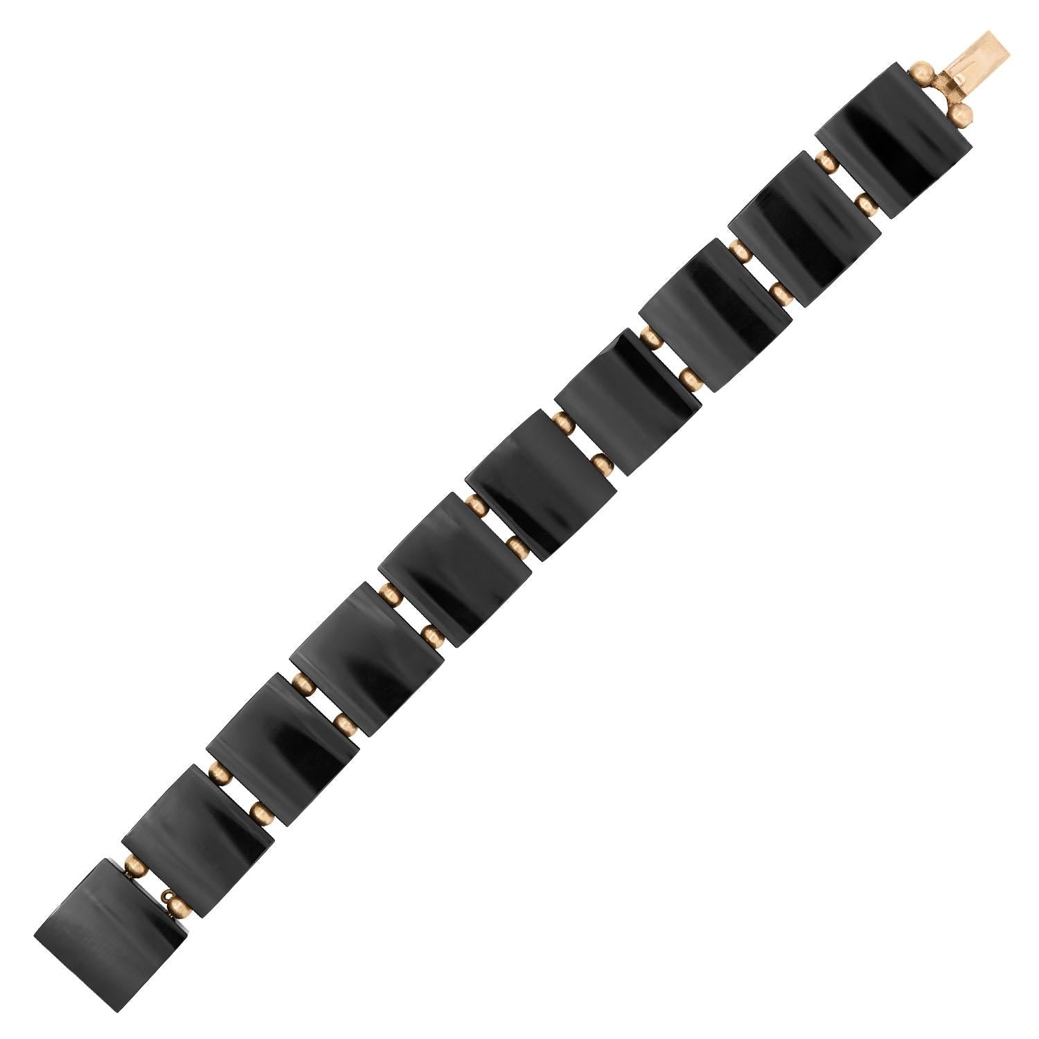 Victorian 14k Onyx Link Bracelet