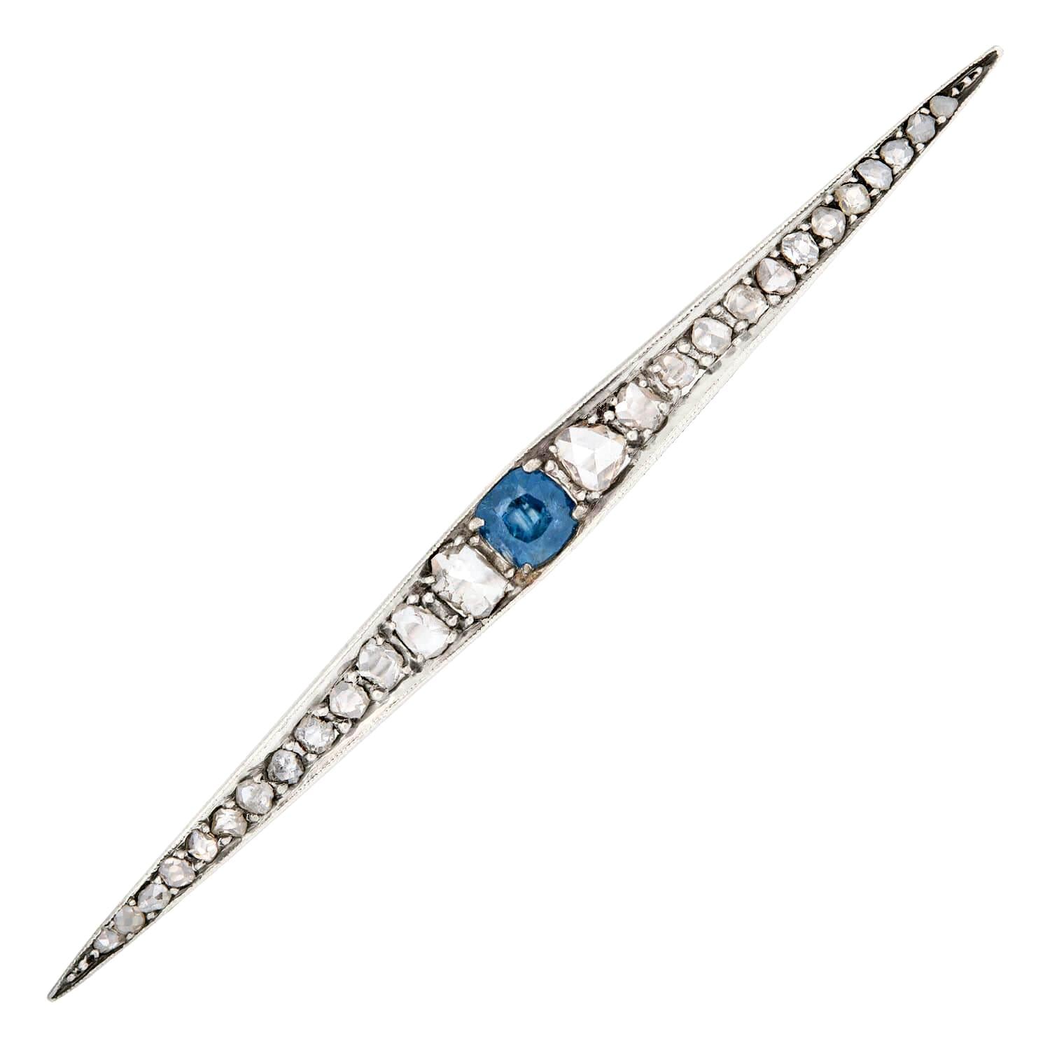 Victorian 18k/Sterling Silver Sapphire and Diamond Graduated Bar Pin