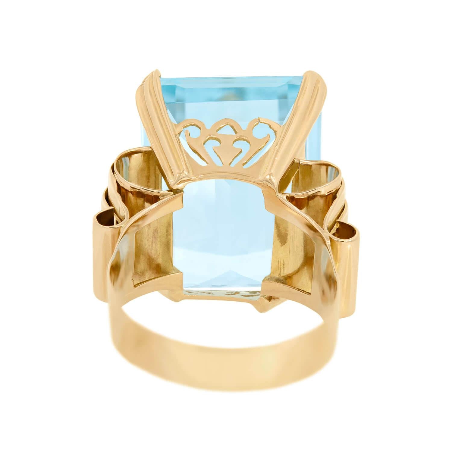 Retro 16k Rose Gold GIA Aquamarine and Diamond Cocktail Ring 30.05ct