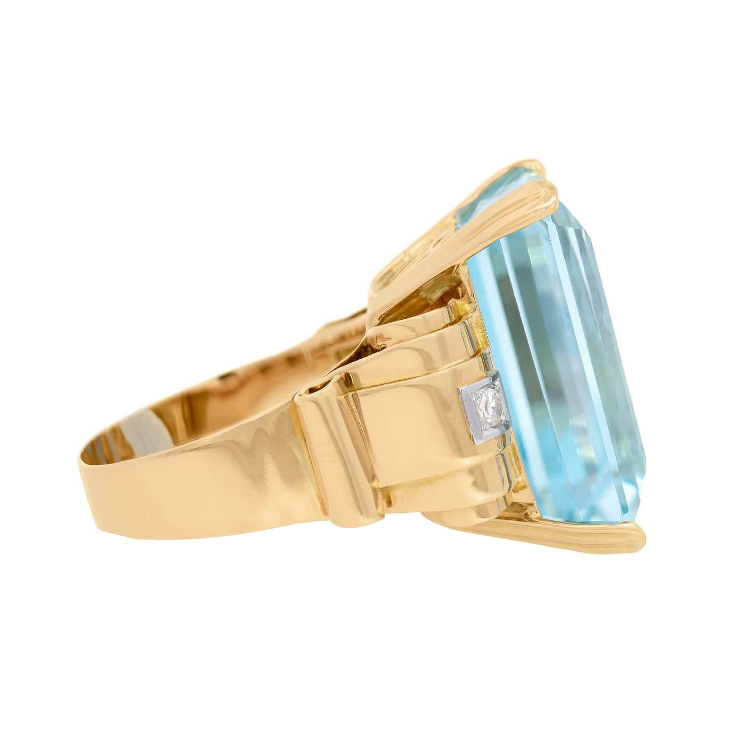 Retro 16k Rose Gold GIA Aquamarine and Diamond Cocktail Ring 30.05ct