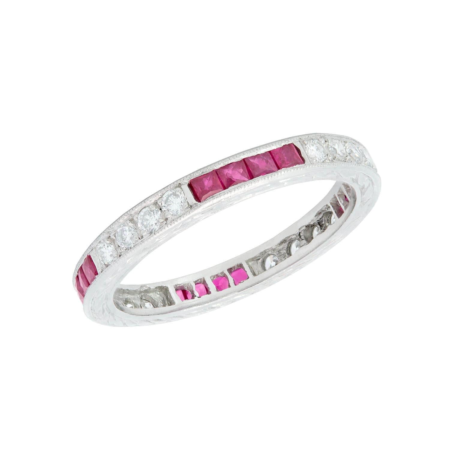 Estate Platinum Ruby and Diamond Eternity Band