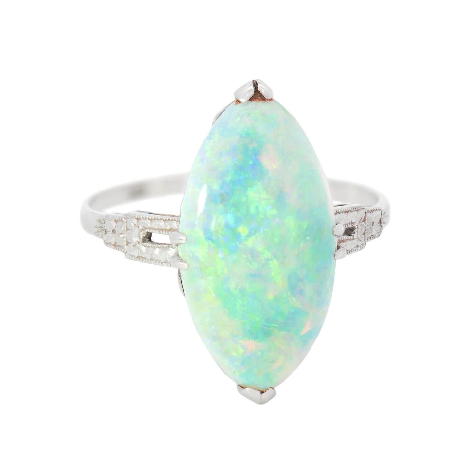 Edwardian Platinum Marquise Cut Opal Ring