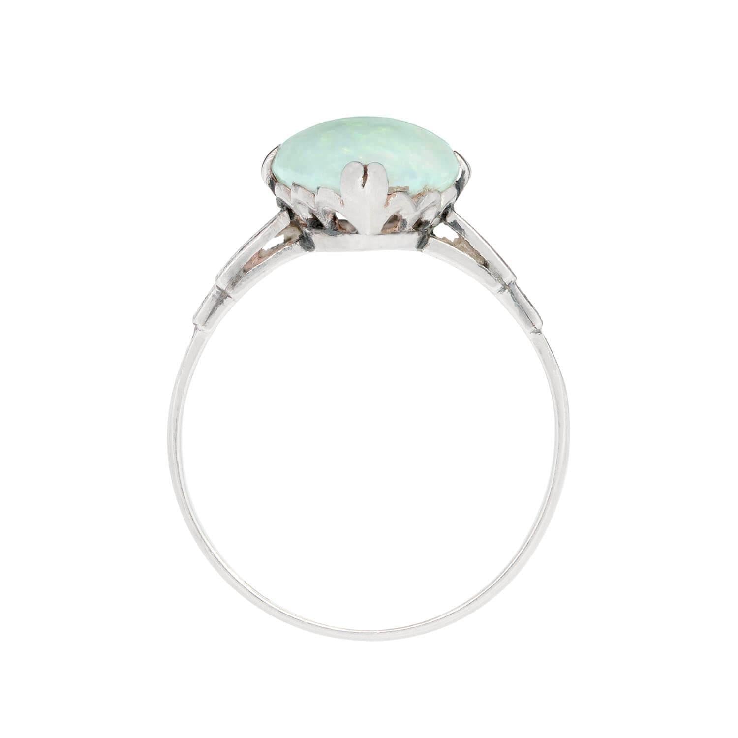 Edwardian Platinum Marquise Cut Opal Ring