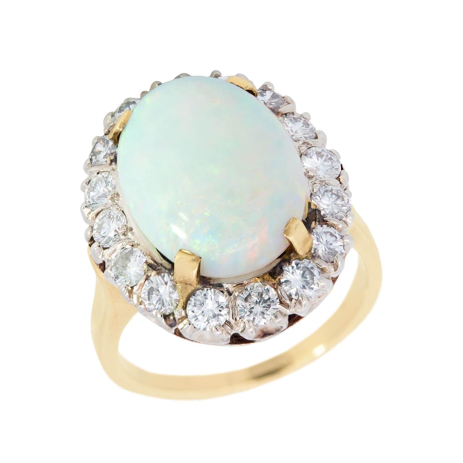 Retro 14k/Platinum Opal and Diamond Halo Ring