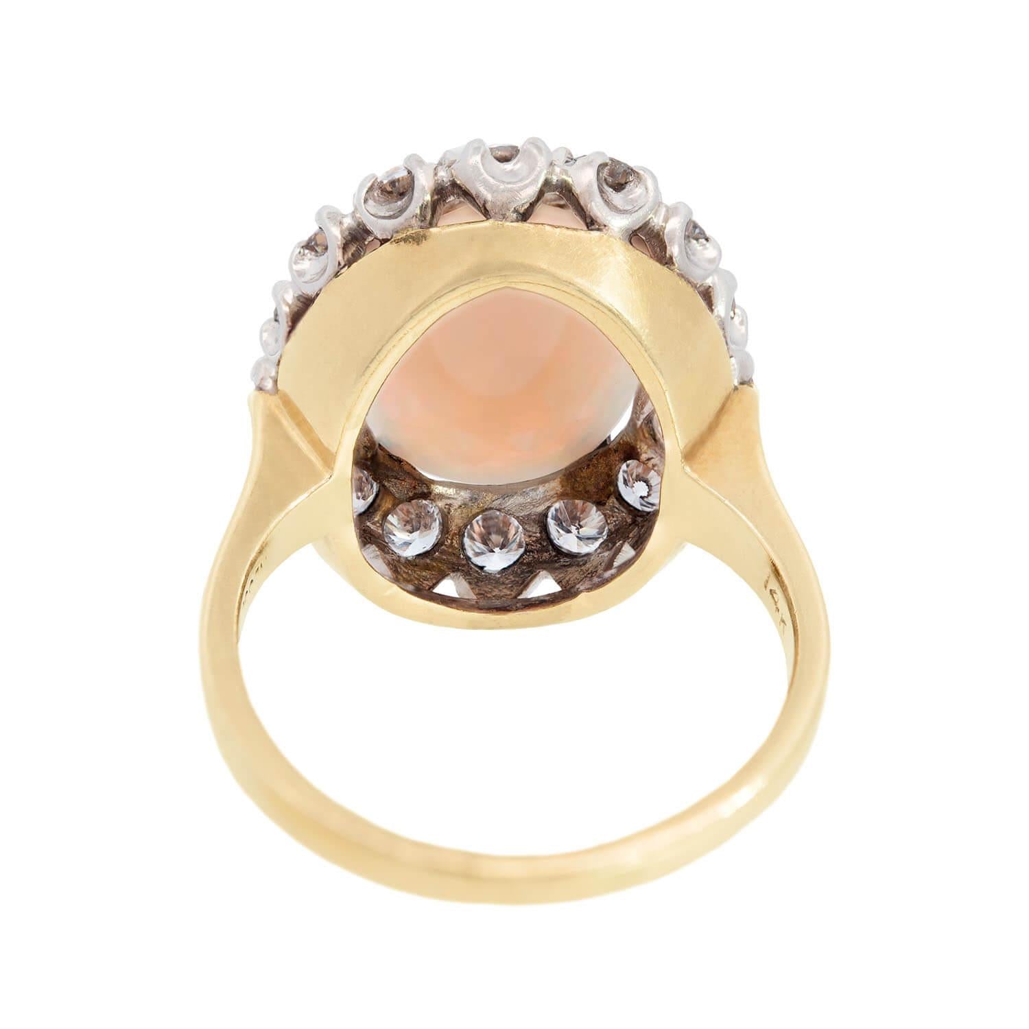 Retro 14k/Platinum Opal and Diamond Halo Ring