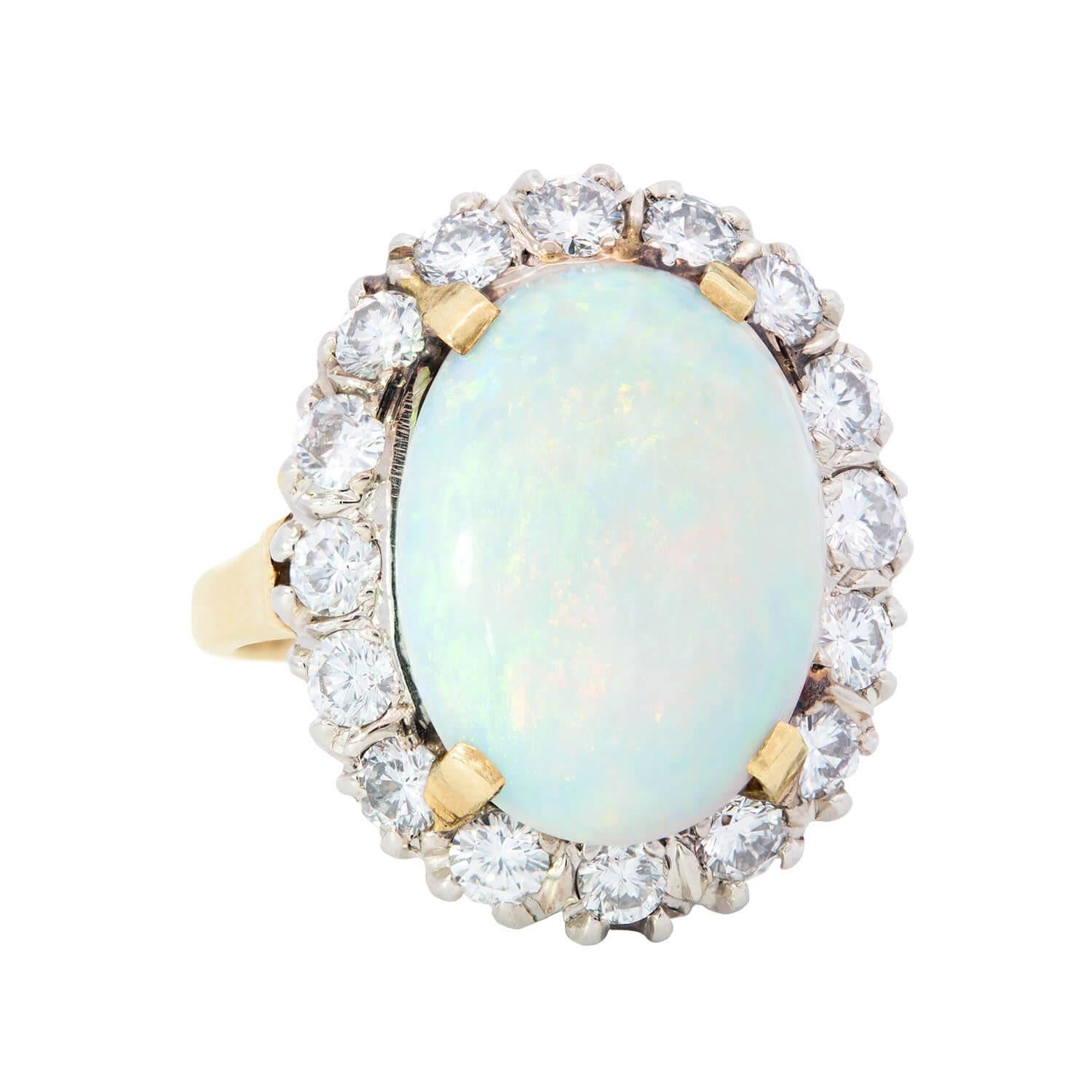 Retro 14k/Platinum Opal and Diamond Halo Ring