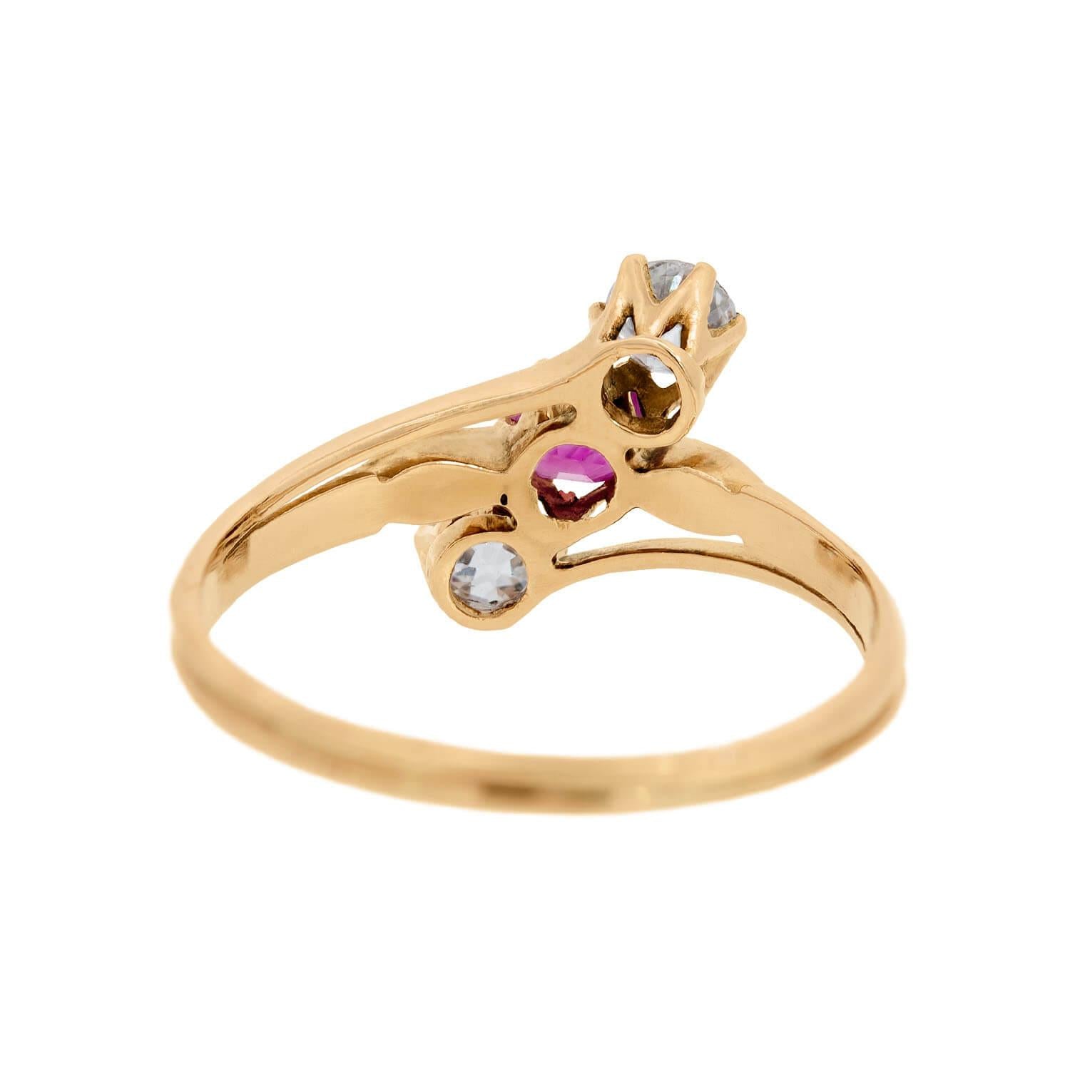 Victorian 18k Ruby and Diamond Three Stone Ring