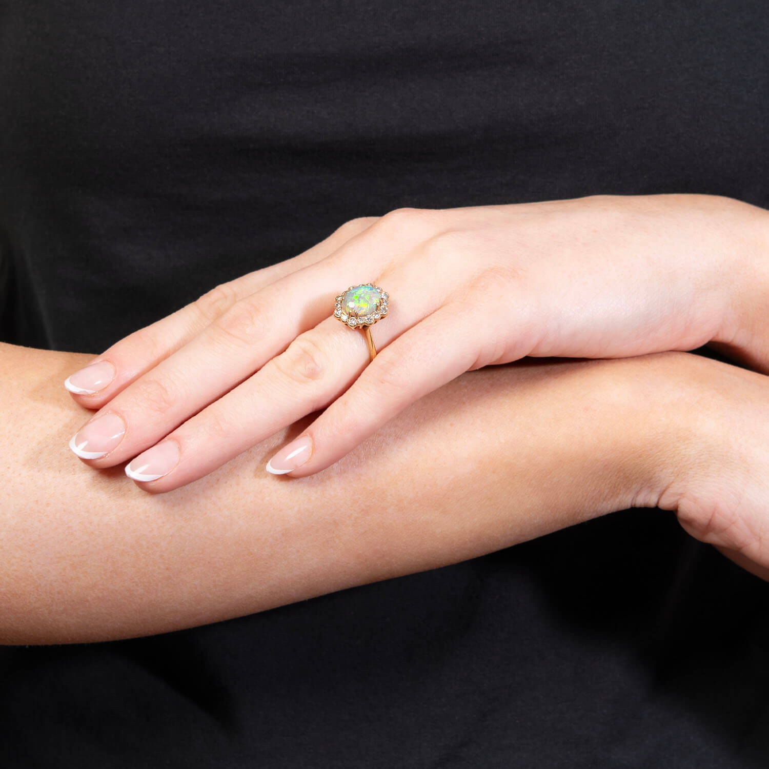 Vintage 18k Opal and Diamond Halo Ring