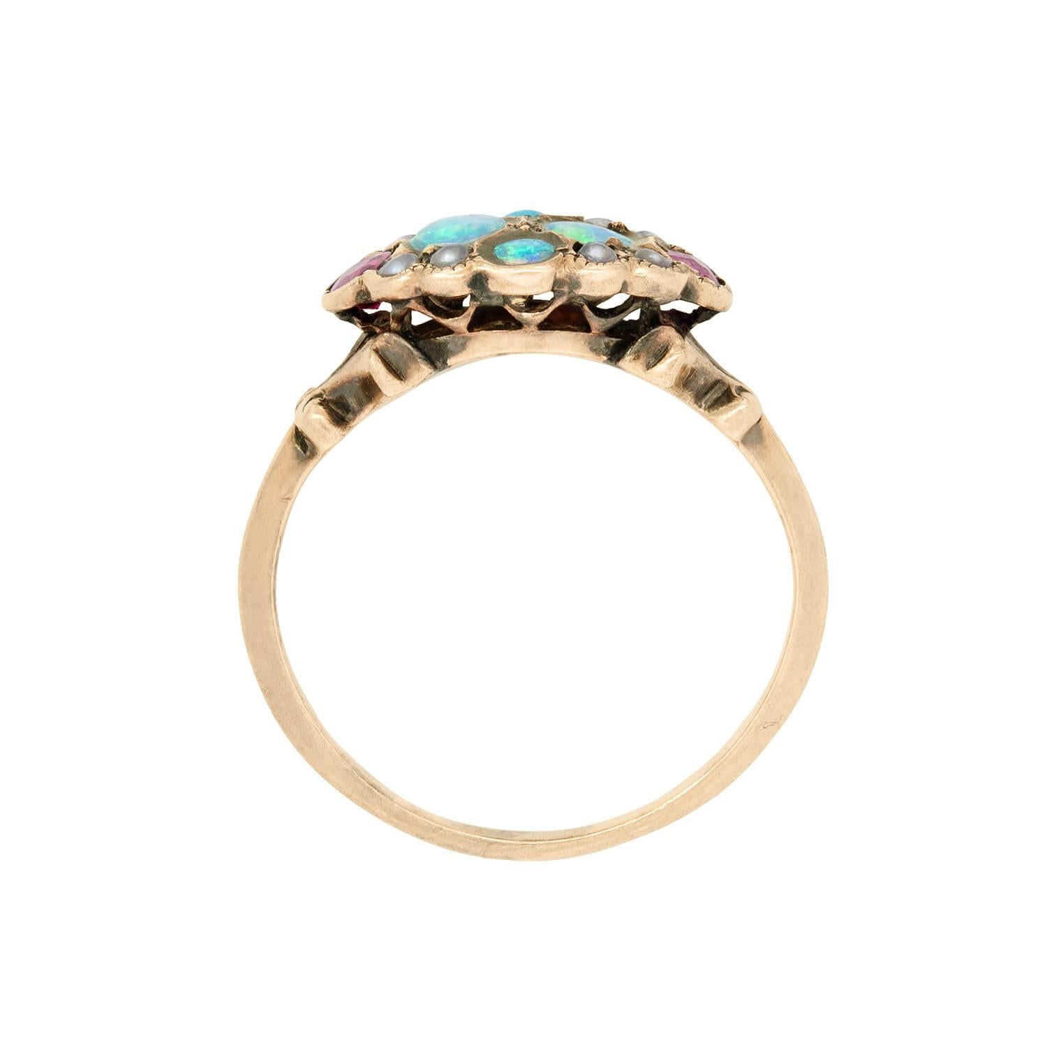 Victorian 14k Opal, Ruby, and Pearl Ring