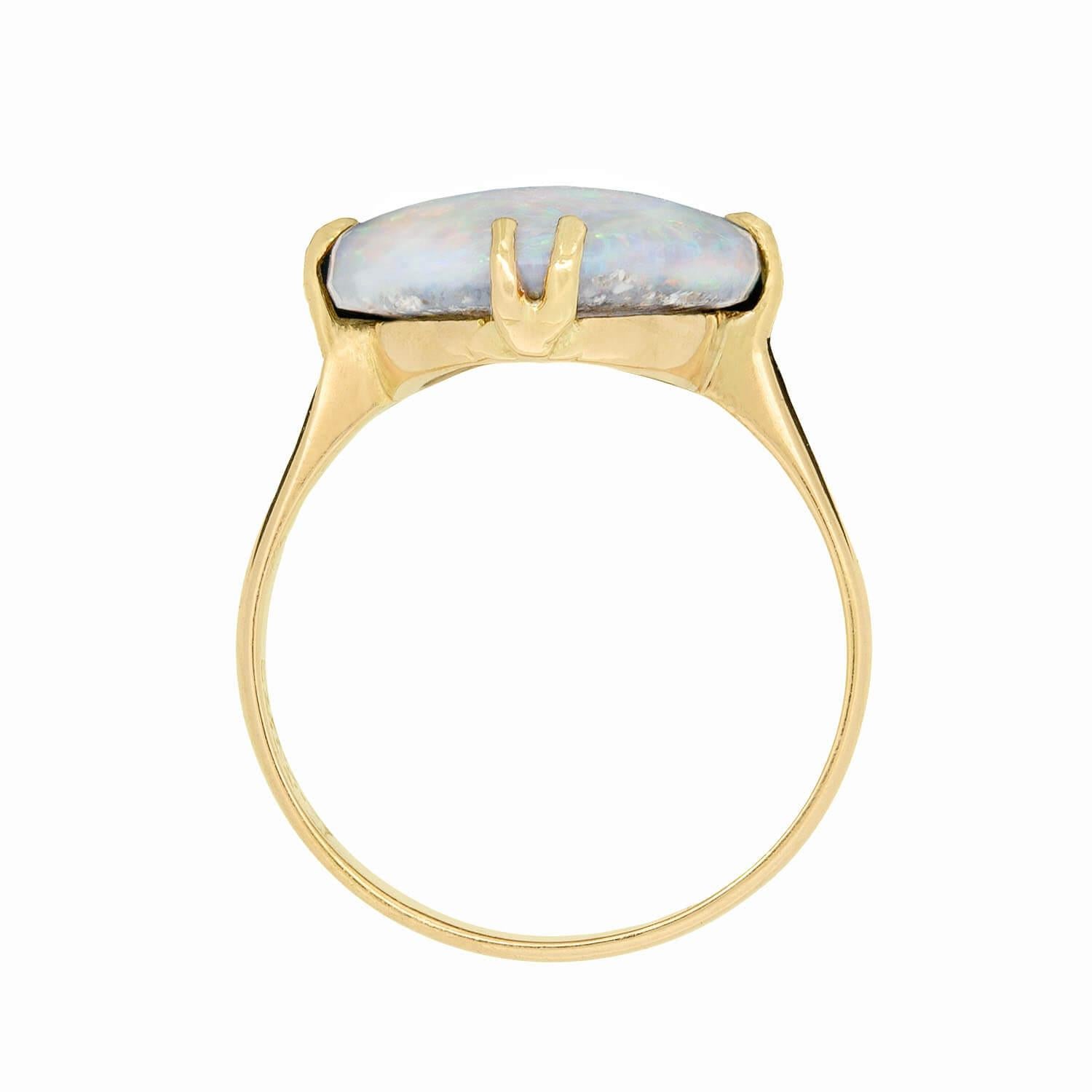 Art Deco 18k Lightening Ridge Dark Opal Ring